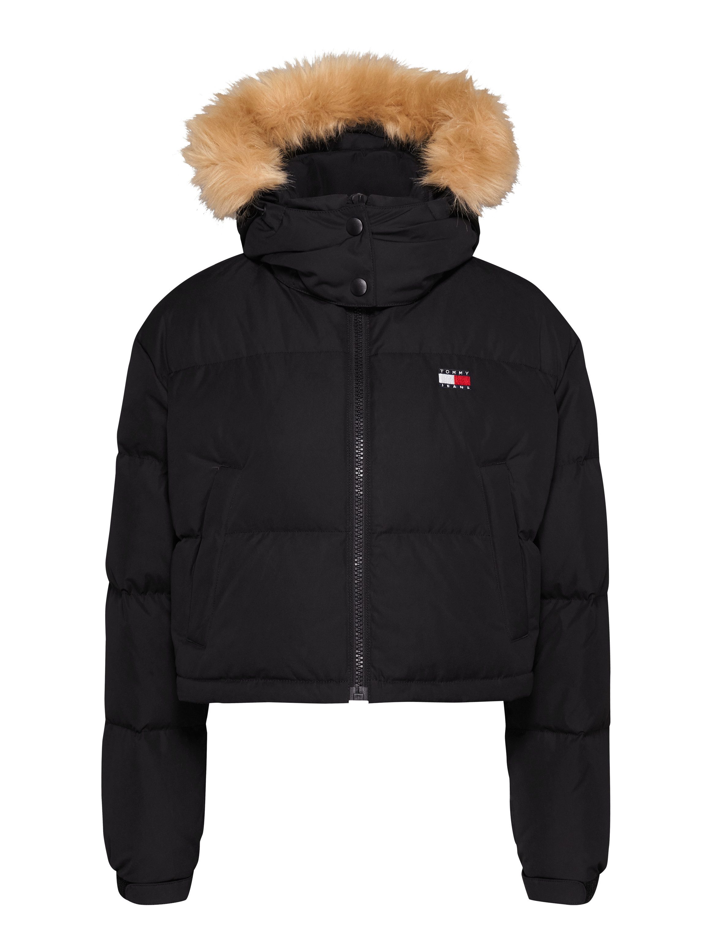 TOMMY JEANS Gewatteerde jas TJW CRP ALASKA FAUX FUR HOOD dames donsjassen maat L (40) zwart