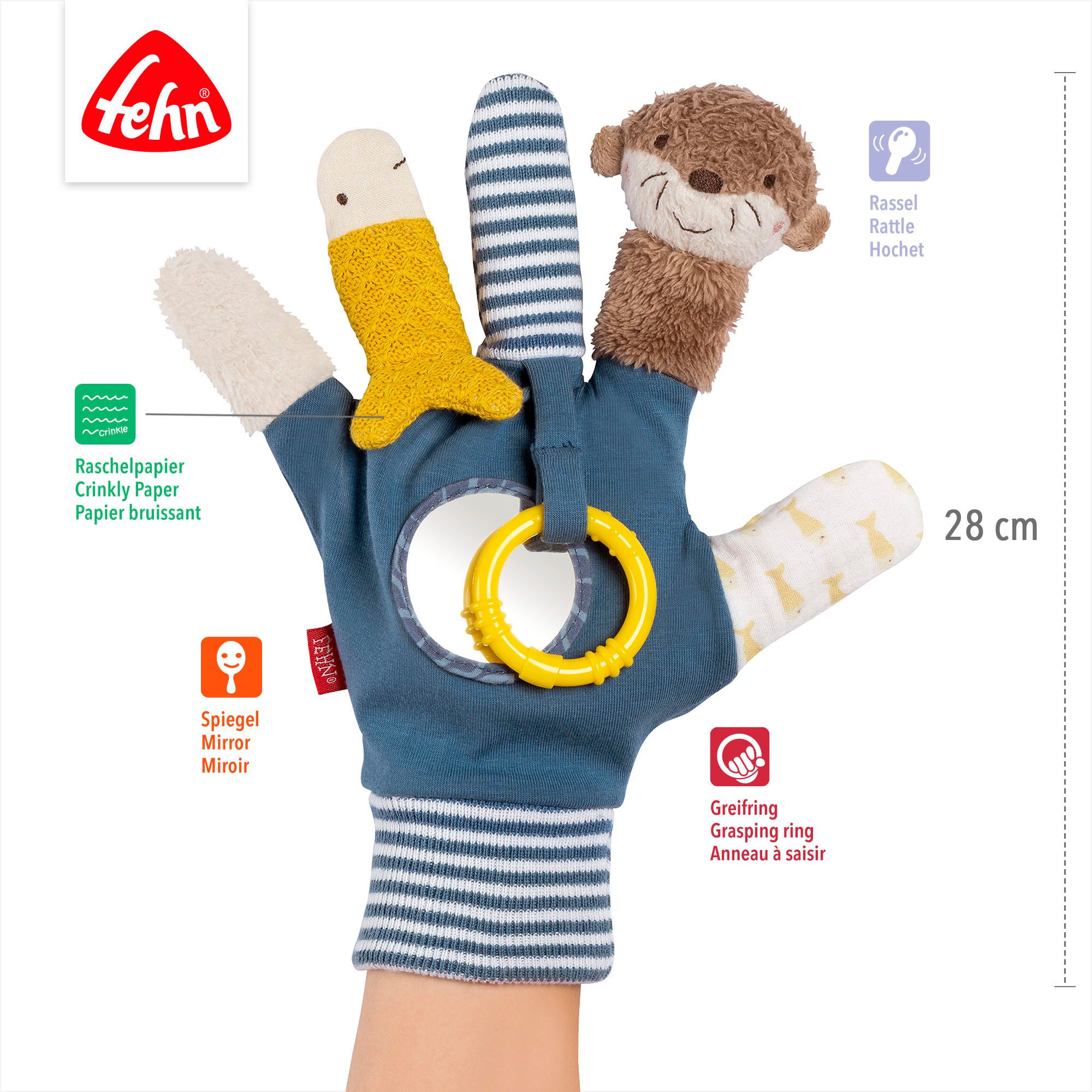 Fehn Grijpspeeltje Otter Theo, speelhandschoen Otter