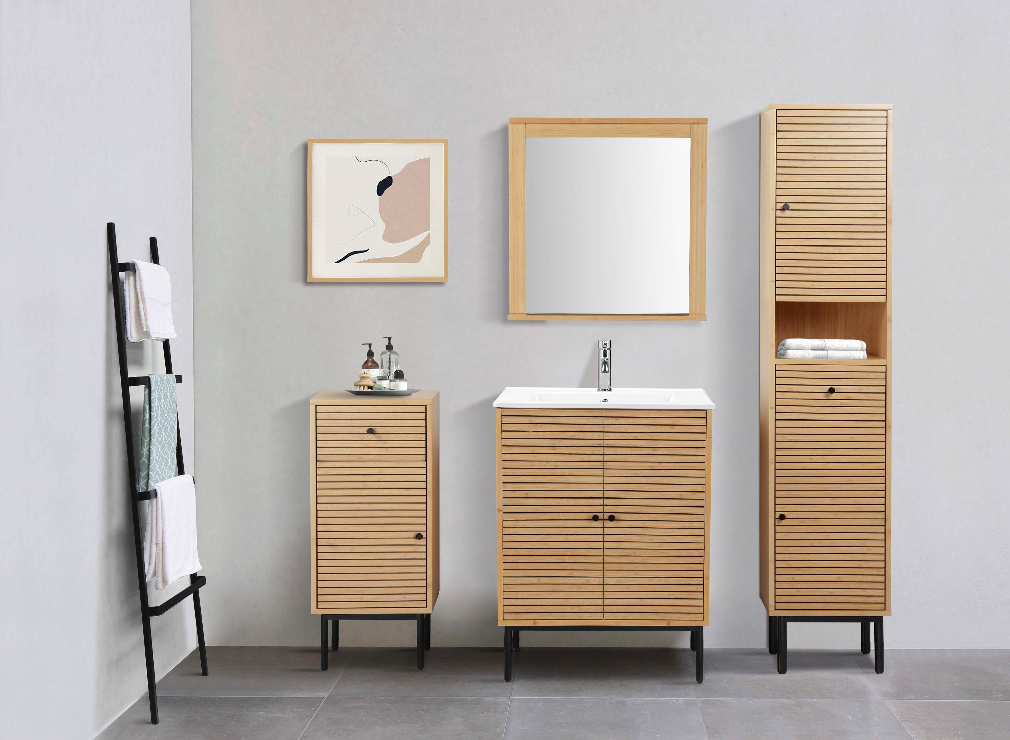 welltime Onderkast Bali WC kast voor de badkamer Badkamerkast staande kast van bamboe met lade en deur