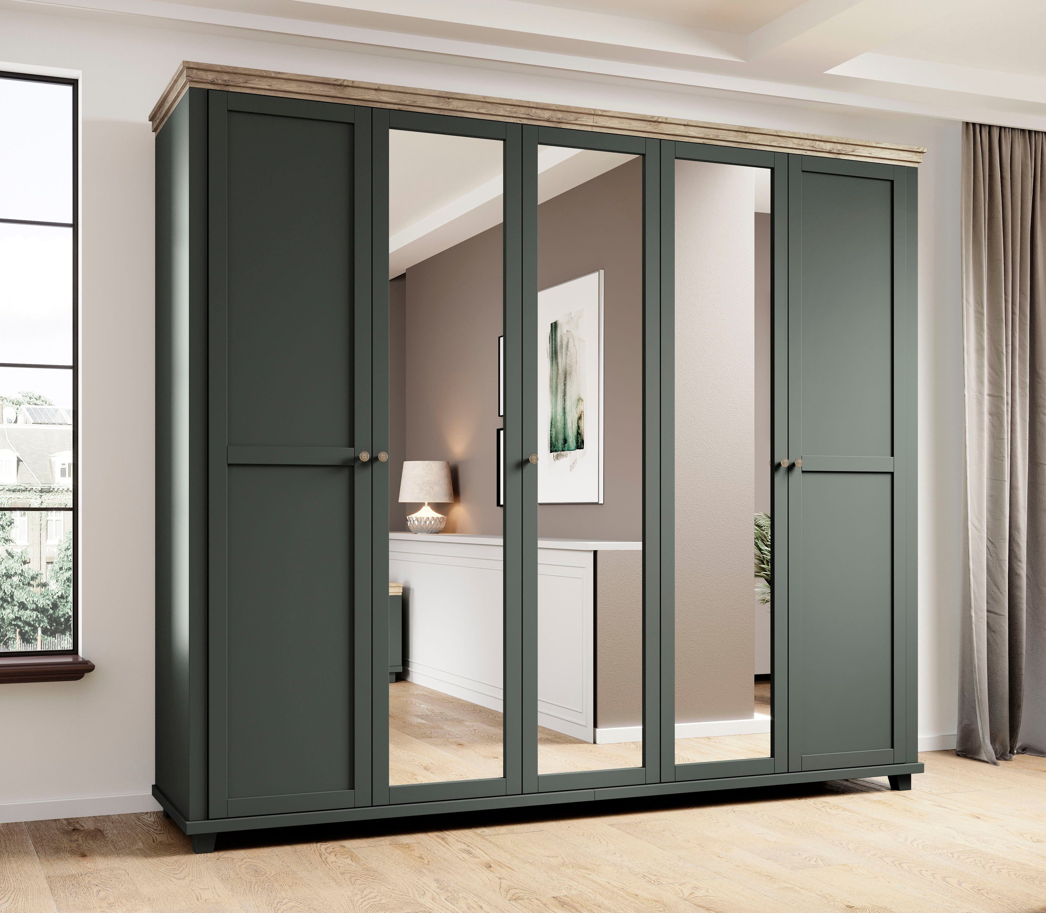 Home affaire Draaideurkast Evora, landelijke kast in 3 verschillende maten, deuren met soft-close kledingkasten maat 246 cm x 216 cm x 62 cm groen