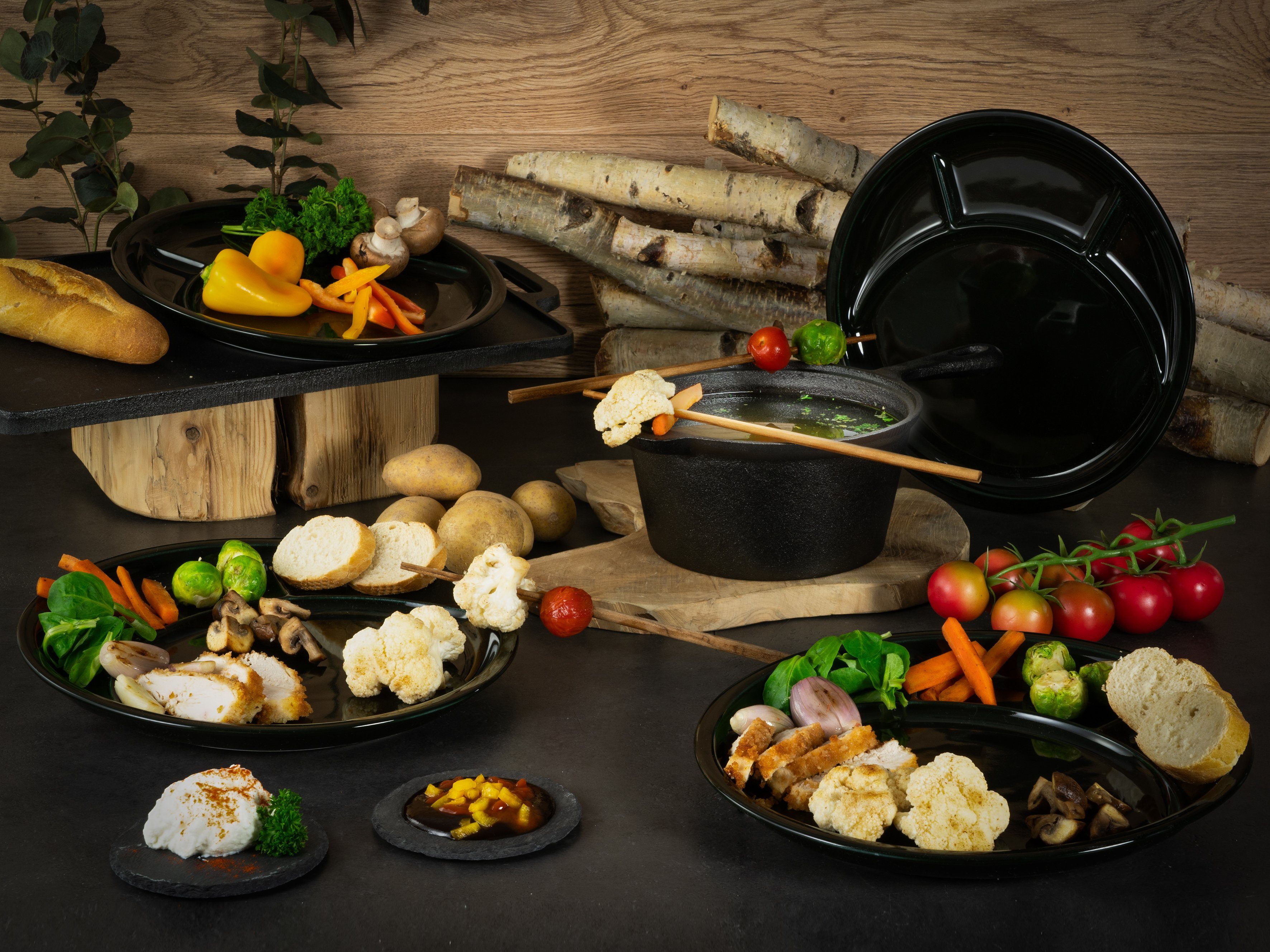 CreaTable Fonduebord Dinerbord universeel Bordenset, 4 personen, porselein, vaatwasserbestendig, made in Europe (set, 4 stuks)