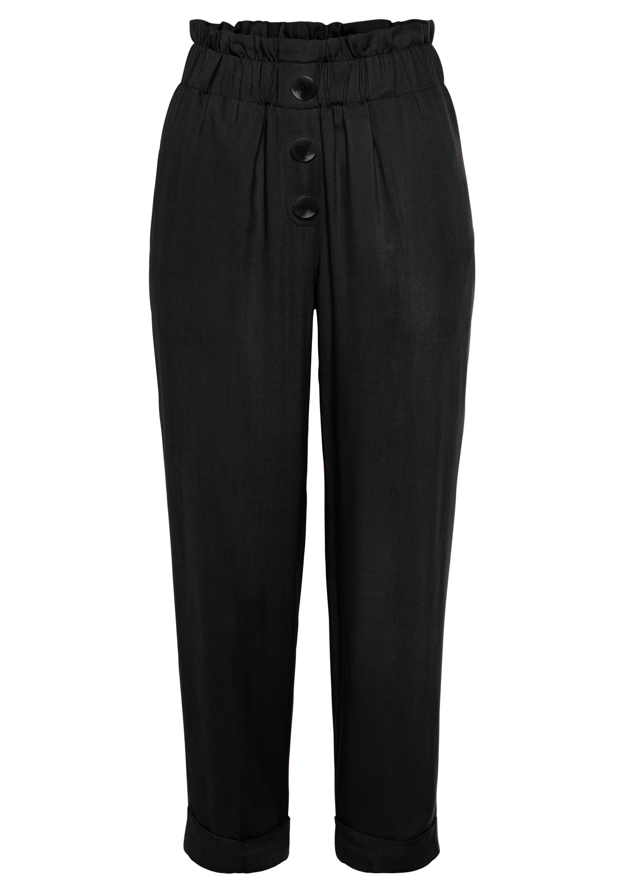 Lascana Paperbag-broek met sierknopen en elastische tailleband, stofbroek, opgerolde broekzoom