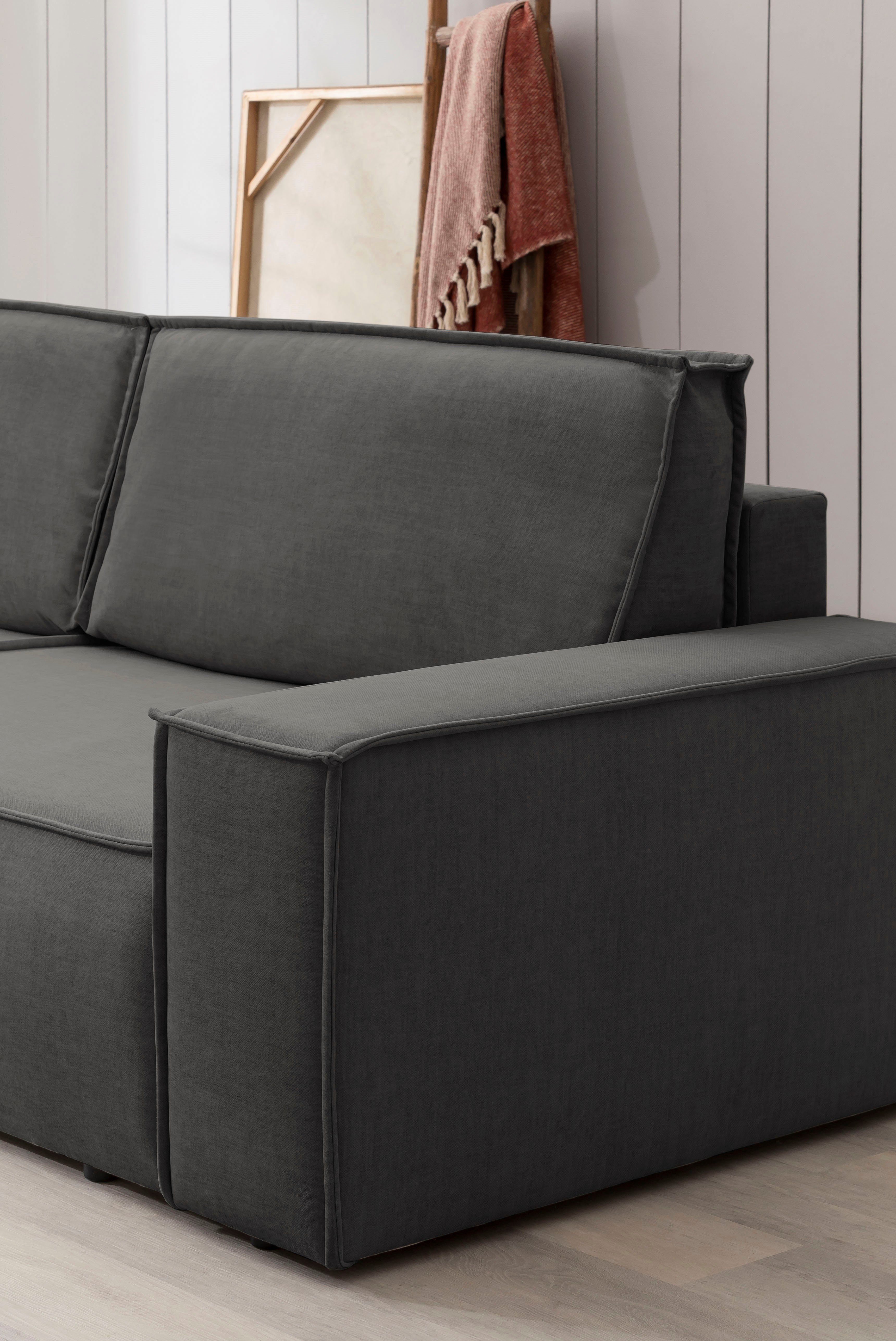 Home affaire Zithoek SHERWOOD 329 cm, U-vorm, slaapbank, Slaapfunctie met bedkist (194x139 cm), cord, vintage, fluweel