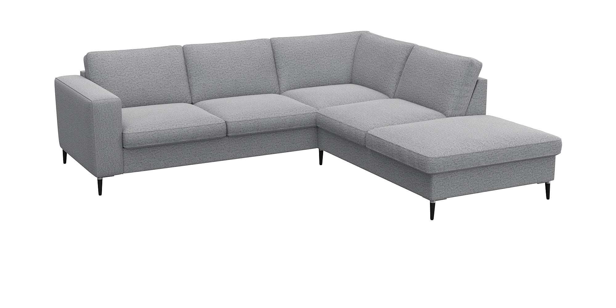 FLEXLUX Hoekbank Fiore, L-vorm brede armleuningen, aluminium/zwarte poten, bxd 241x225 cm, koudschuim in de zitting