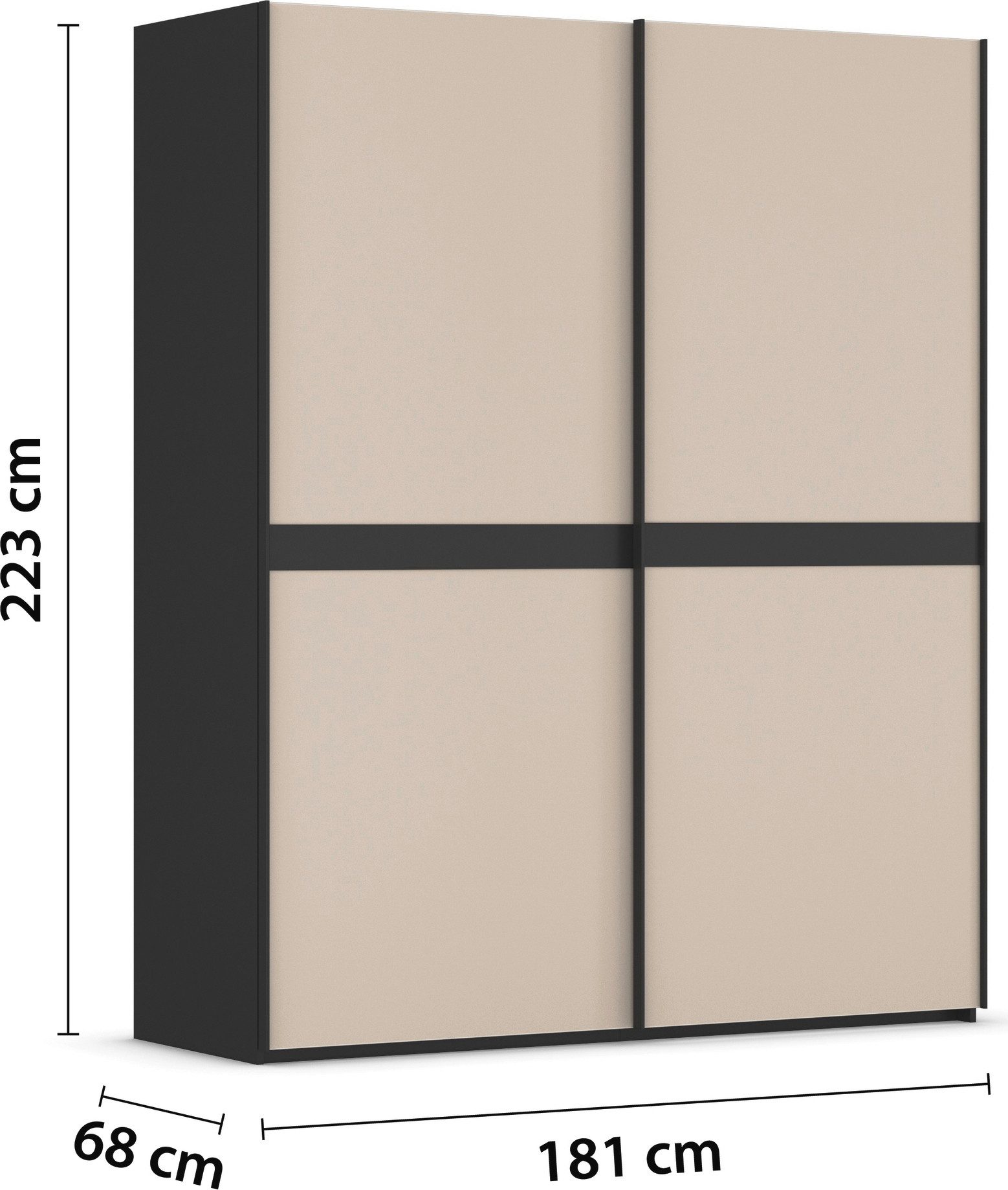 rauch Schuifdeurkast Kledingkast kast garderobe slaapkamerkast SCALE-LINE edel uiterlijk met buikband in corpuskleur met glasfront made in germany