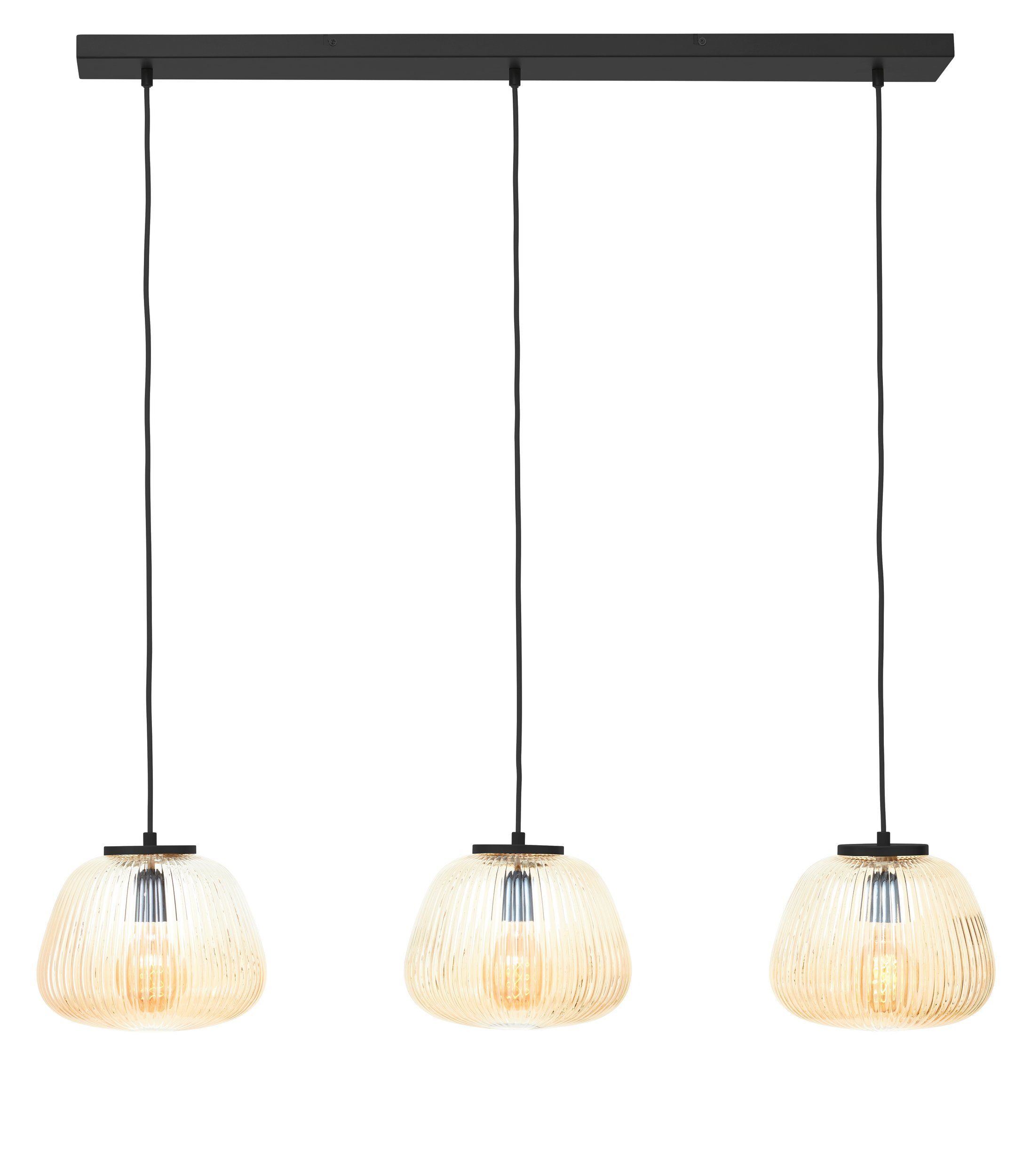 Brilliant Leuchten Hanglamp Kaizen Geribbeld glas, 176 x 105 cm, E27, inkortbaar, amber-bernstein kleur (1 stuk)