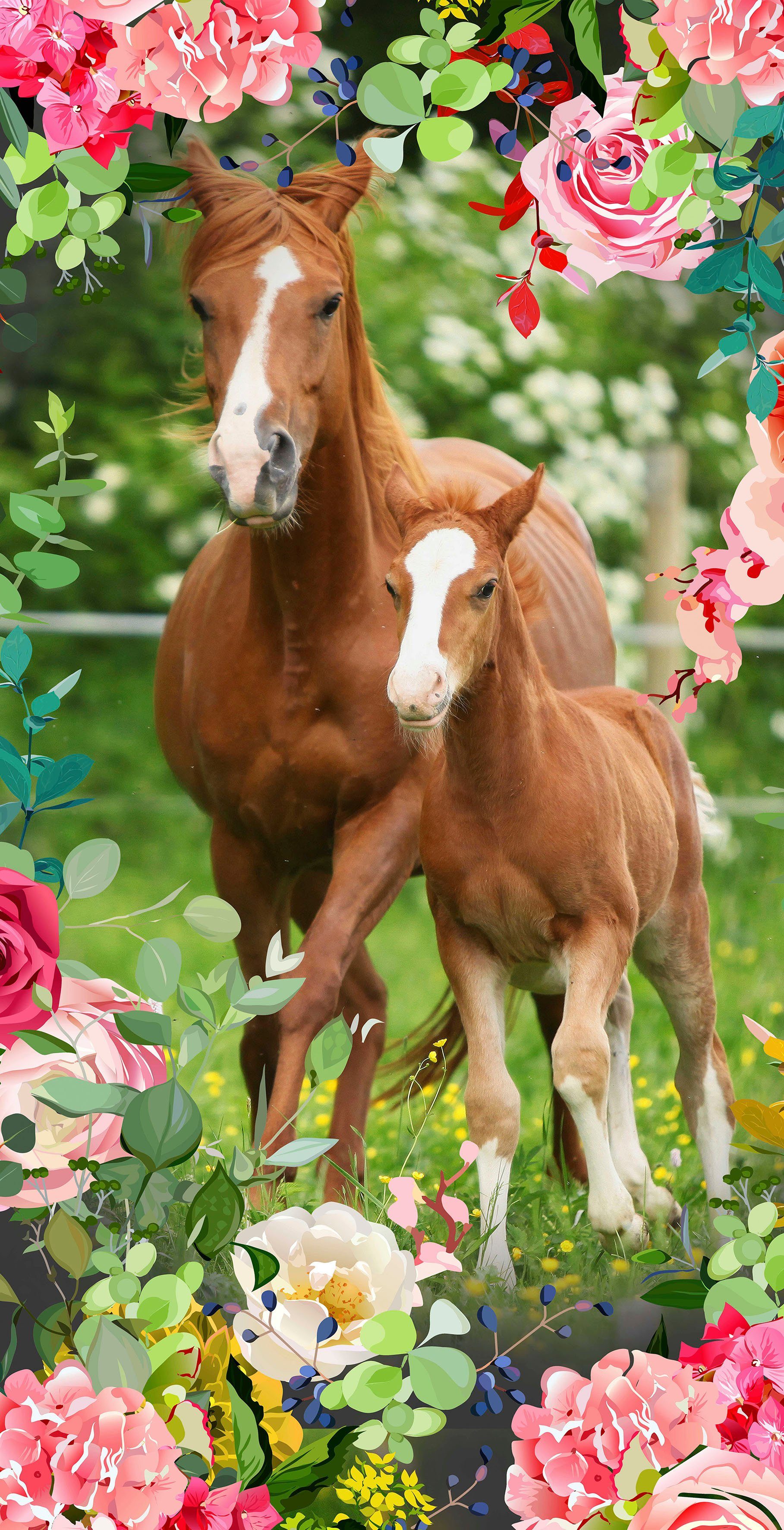 good morning Strandlaken Foal 100% microvezel, 75x150, sneldrogend, kind, meisje, paard bloemen (1 stuk)