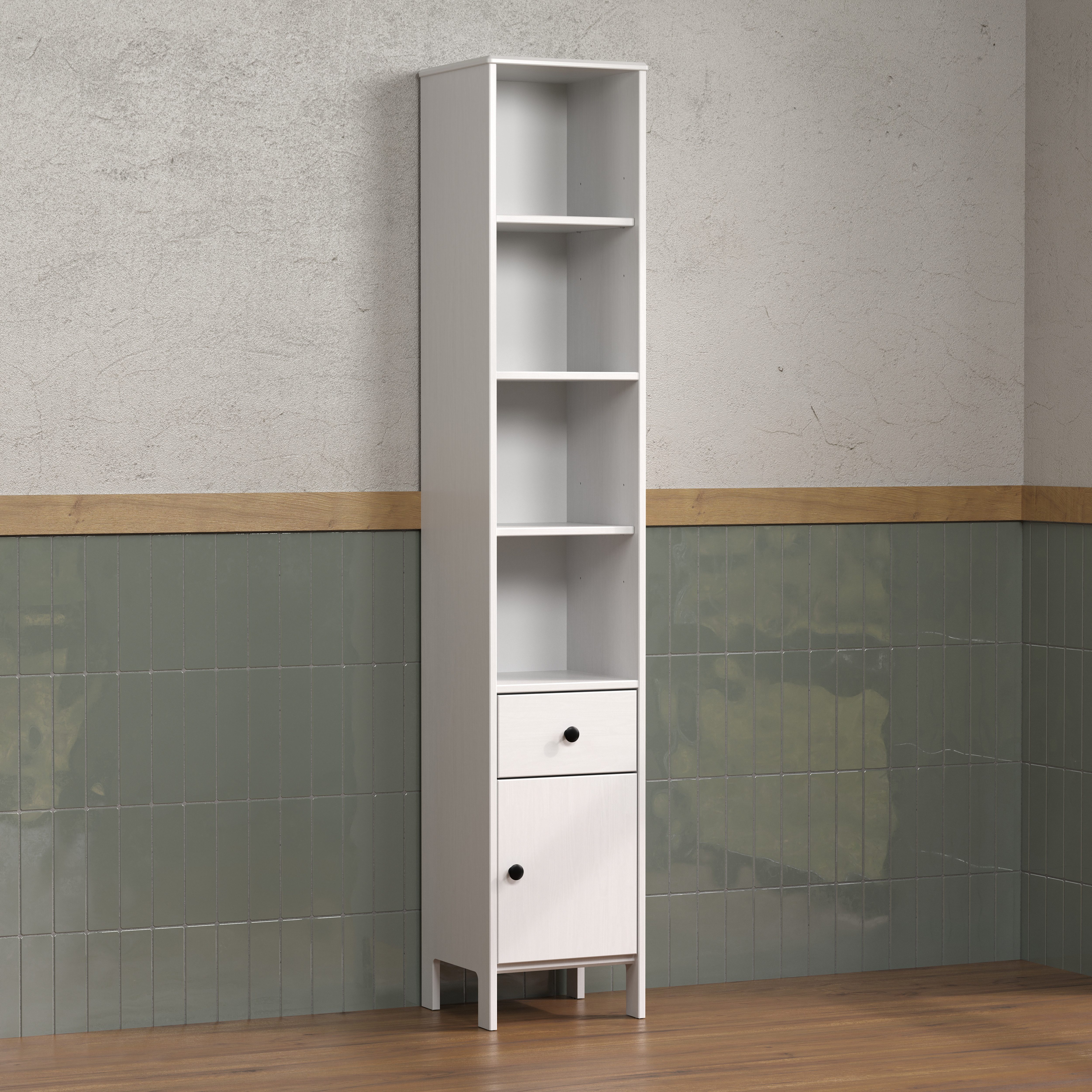 welltime Hoge kast Kall Badkast van massief grenenhout met lade - (B/D/H) 35/33/188 cm (1 stuk)