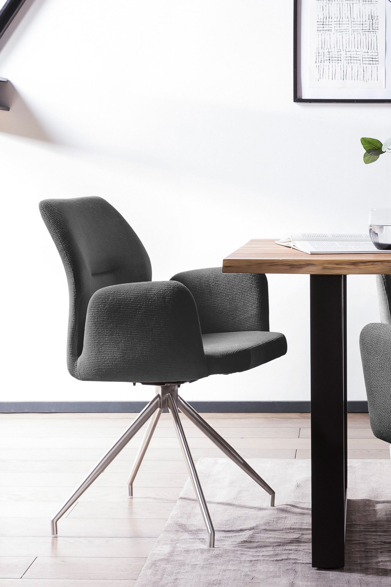 SalesFever Eethoek Stijlvolle tafelgroep 5-delige set: tafelblad met boomrand, roestvrij stalen frame (set, 5-delig)