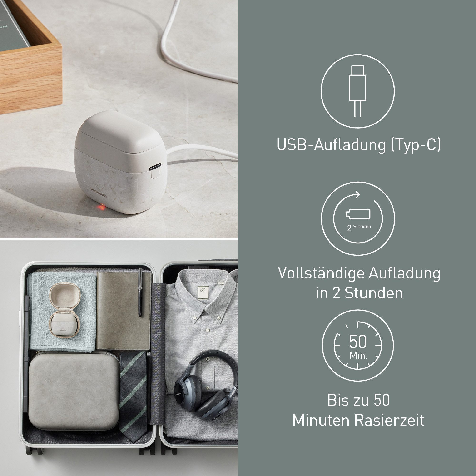 Panasonic Elektrisch scheerapparaat ES-PV6B-W803 Compact, 5 roestvrijstalen messen, USB-opladen (Type-C), baarddichtheidssensor+