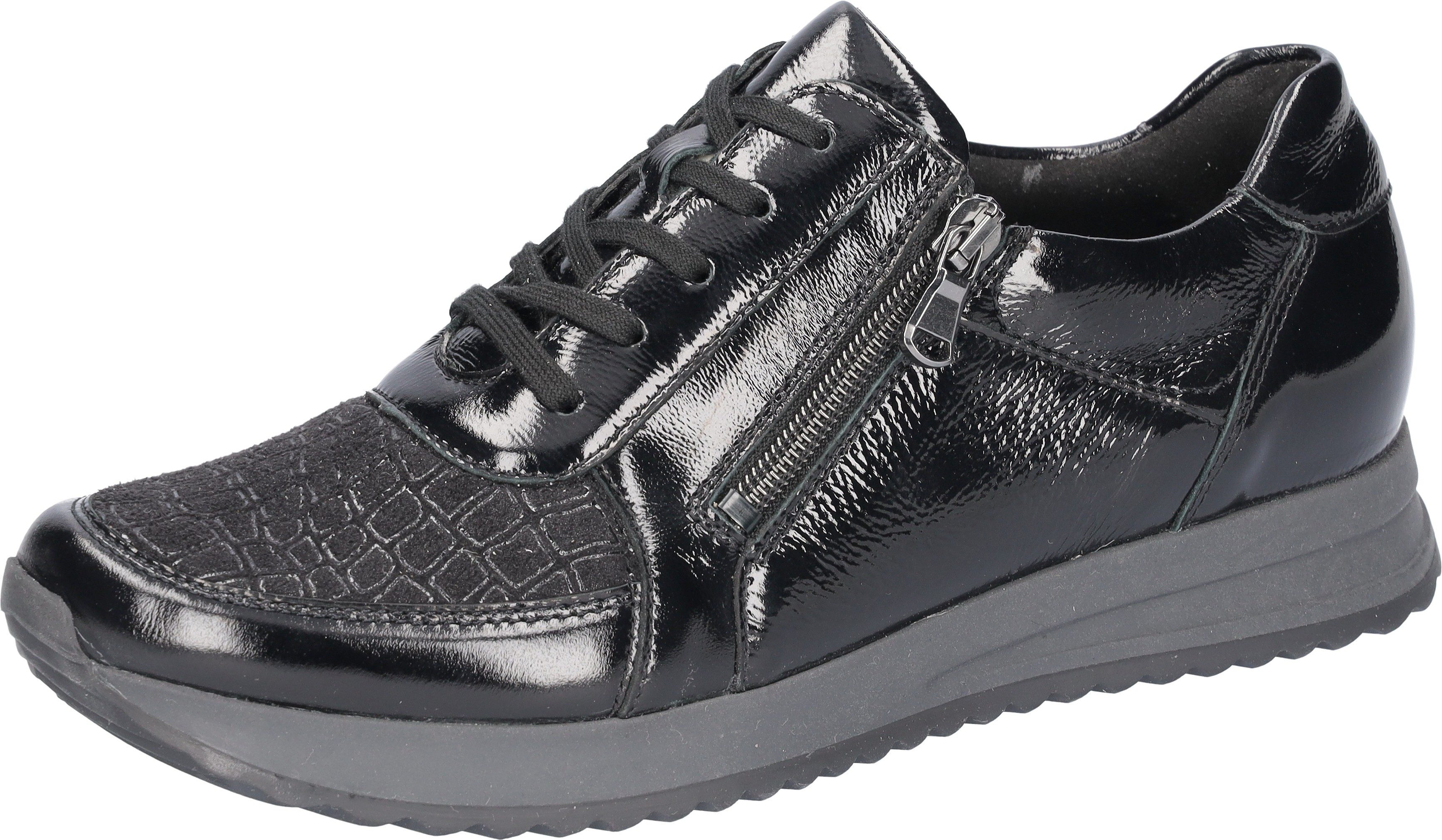Waldläufer Sneakers H-VICKY-Soft vrijetijdsschoen, lage schoen, veterschoen in comfortwijdte g (= breed) dames schoenen maat 7 (40,5) zwart