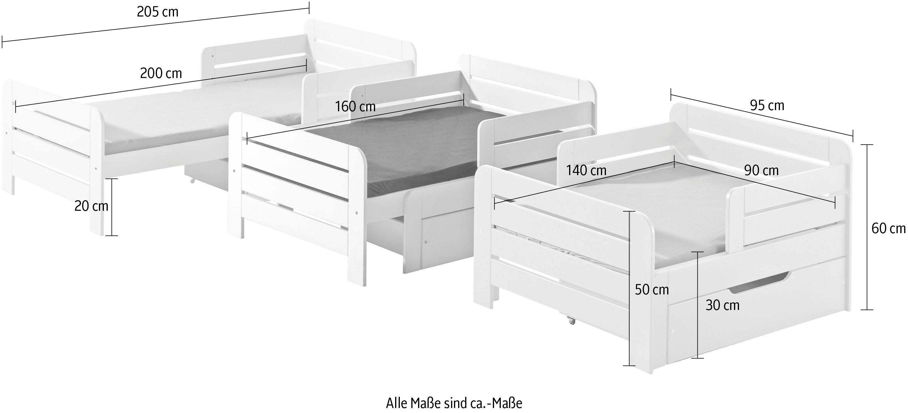 Vipack 1-persoonsledikant Kinderbed, lengte 140 resp. 160 en 200 cm, in wit of grijs gelakt (set)