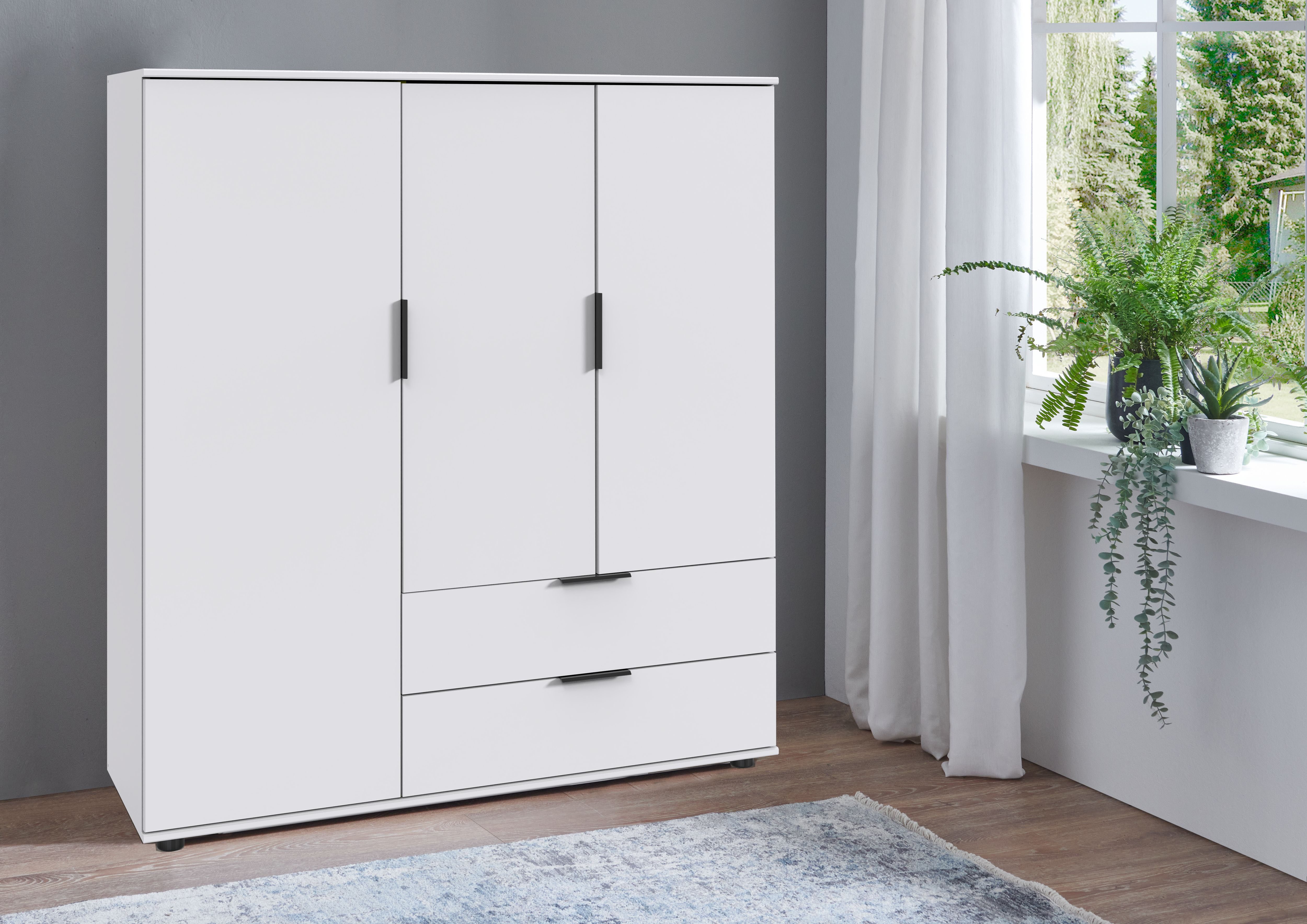 Wimex Waskast Easy Plus kledingkast garderobe 2 lades, 81 of 130 cm breed in verschillende kleuren, moderne look met zwarte metalen handgrepen