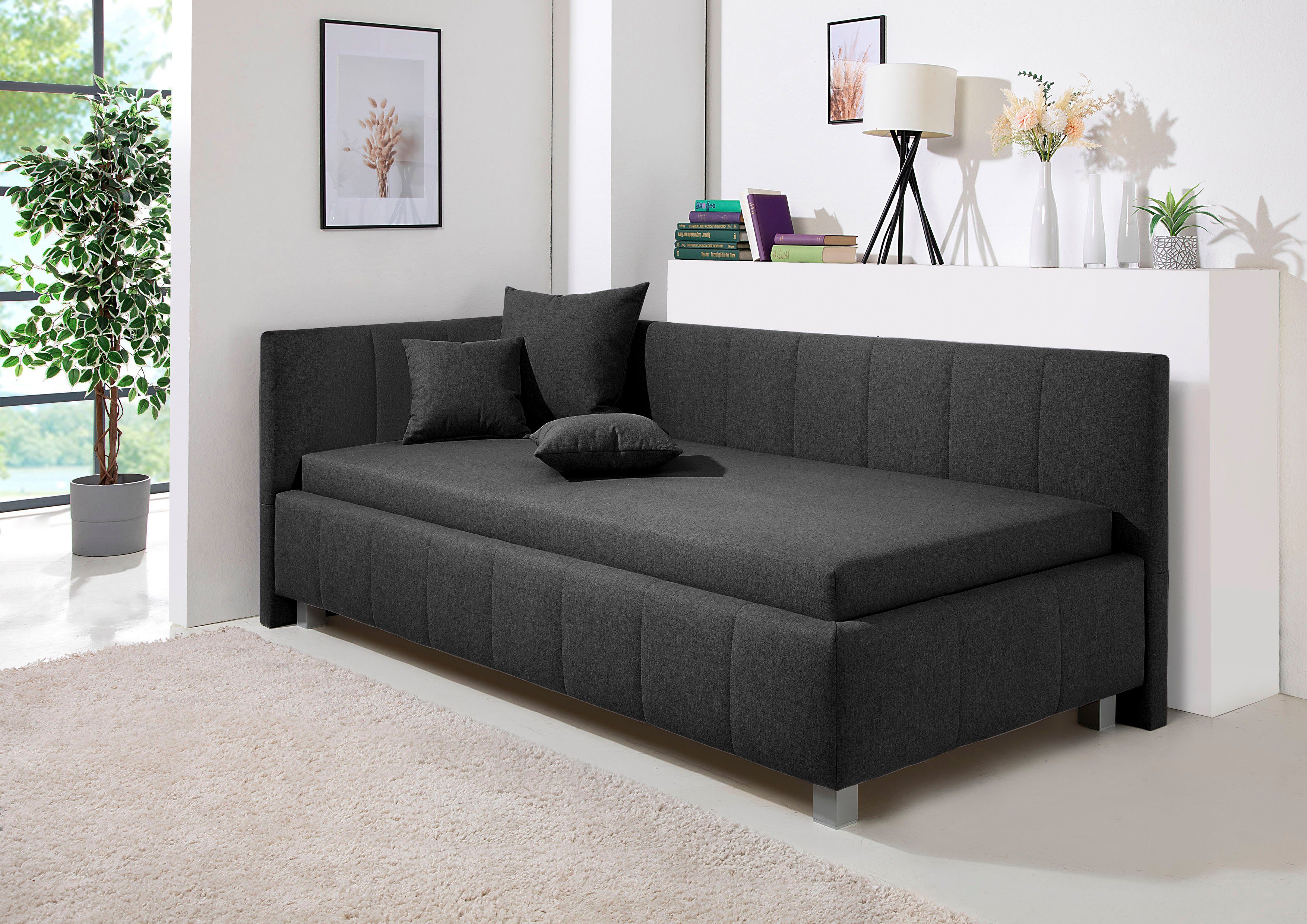Maintal Bed Mailo met hoofdbord & bedkist, 3 breedten, binnenvering- of bonell-matras grijs, slaapbanken, 90 cm x 200 cm, Bonell-binnenvering matras