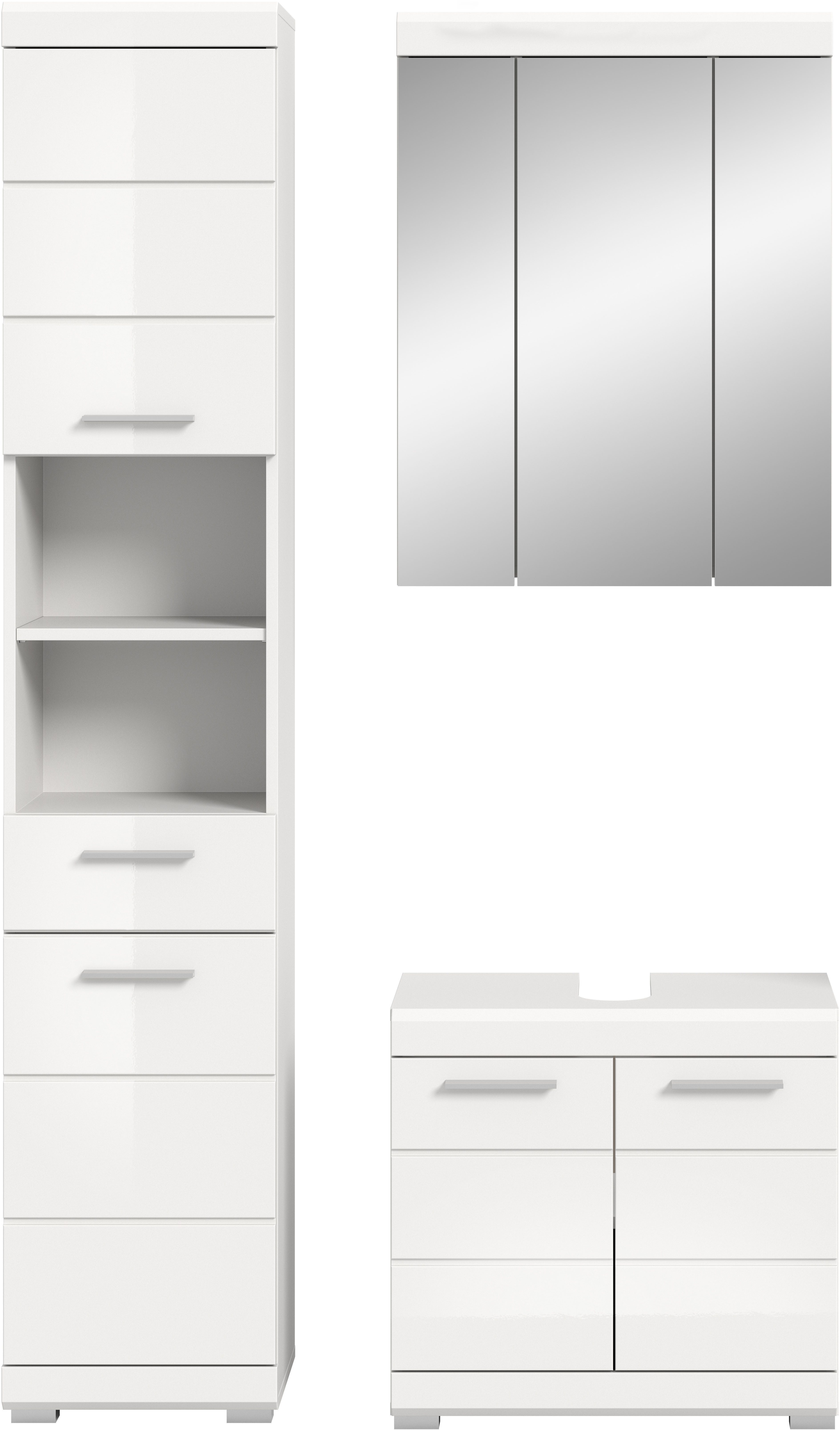 INOSIGN Badkamerserie Siena, 3-delig, bestaande uit: Hoge kast, wastafelonderkast, spiegelkast (set, 3-delig)