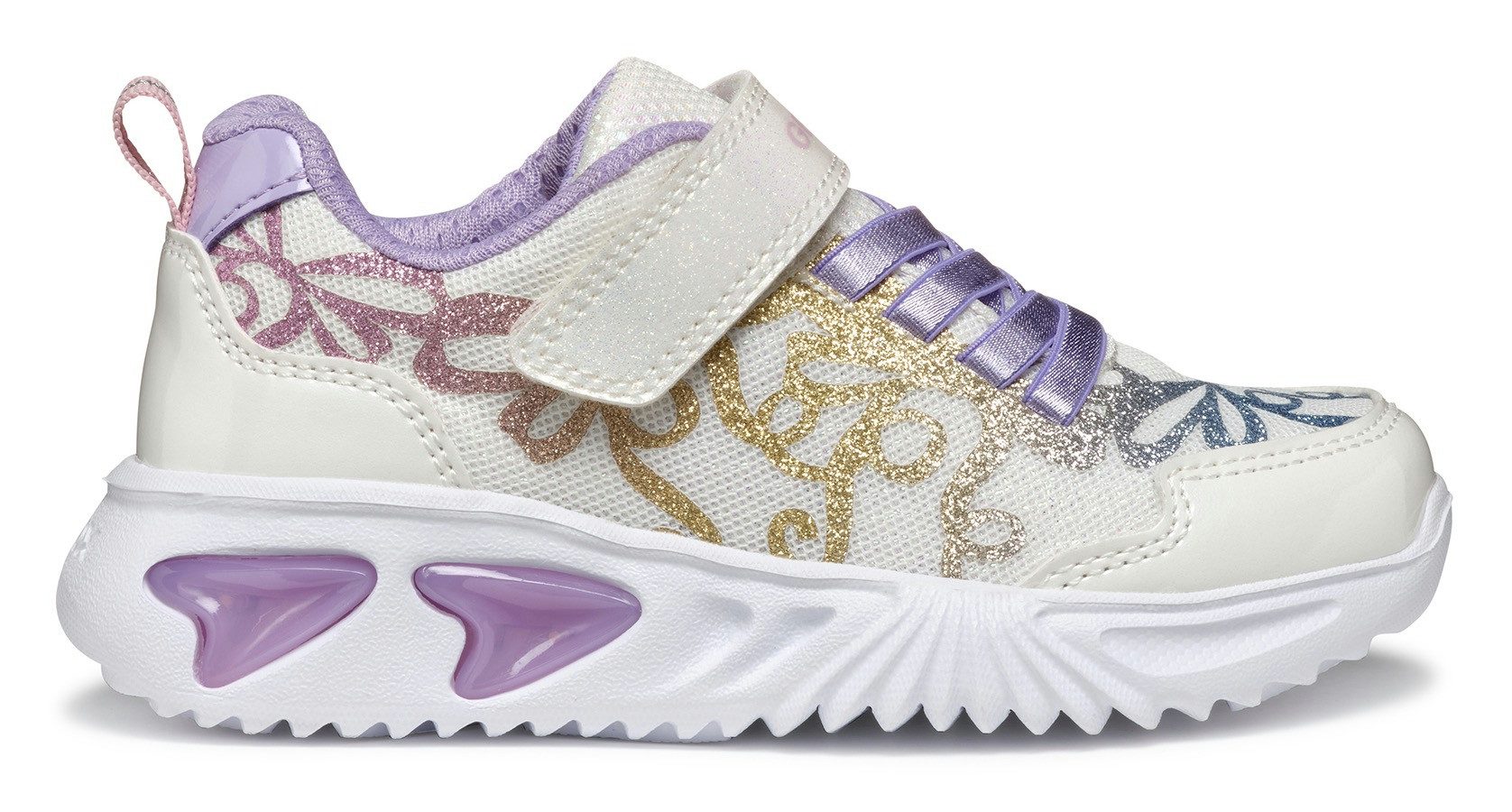 Geox Sneakers J ASSISTER GIRL knipperschoen , klittenbandschoen met kleurrijke glitterstrikpatroon en knipperfunctie