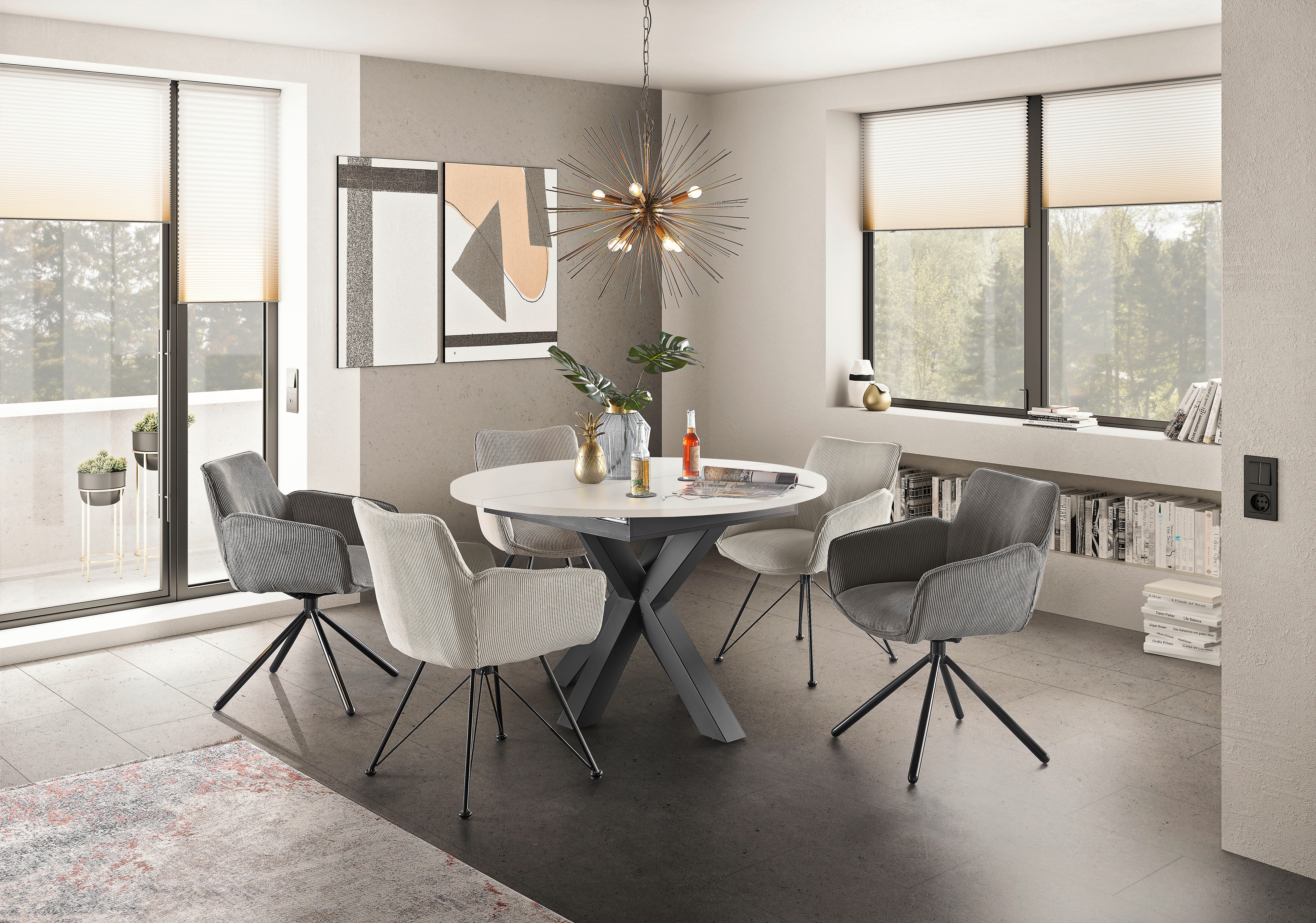 set one by Musterring Eettafel New Atlanta met ronde plaat, uitschuifbaar, stervoet, afmetingen ø130 cm (170x130 cm)