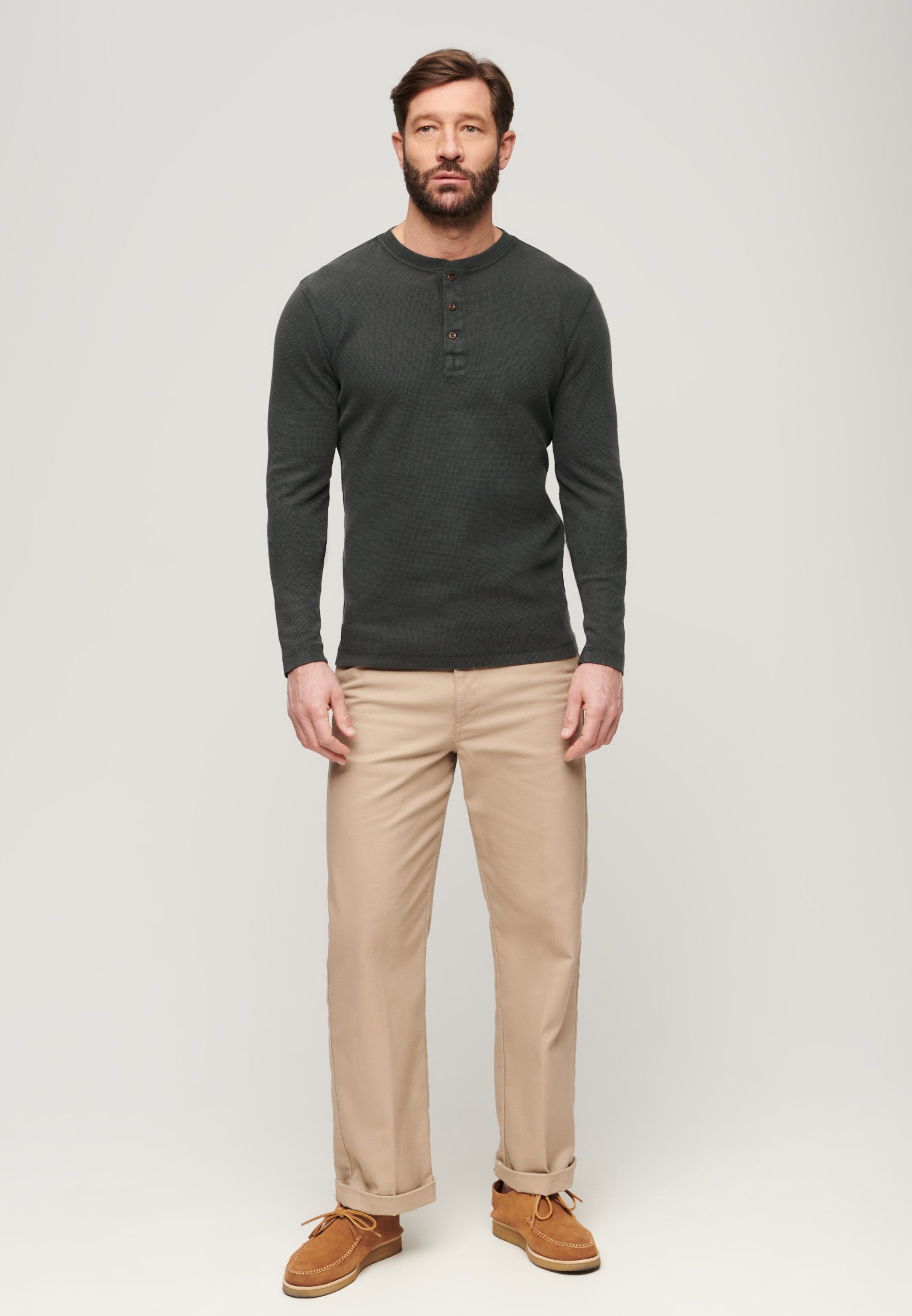Superdry Shirt met lange mouwen WAFFLE LONG SLEEVE HENLEY TOP