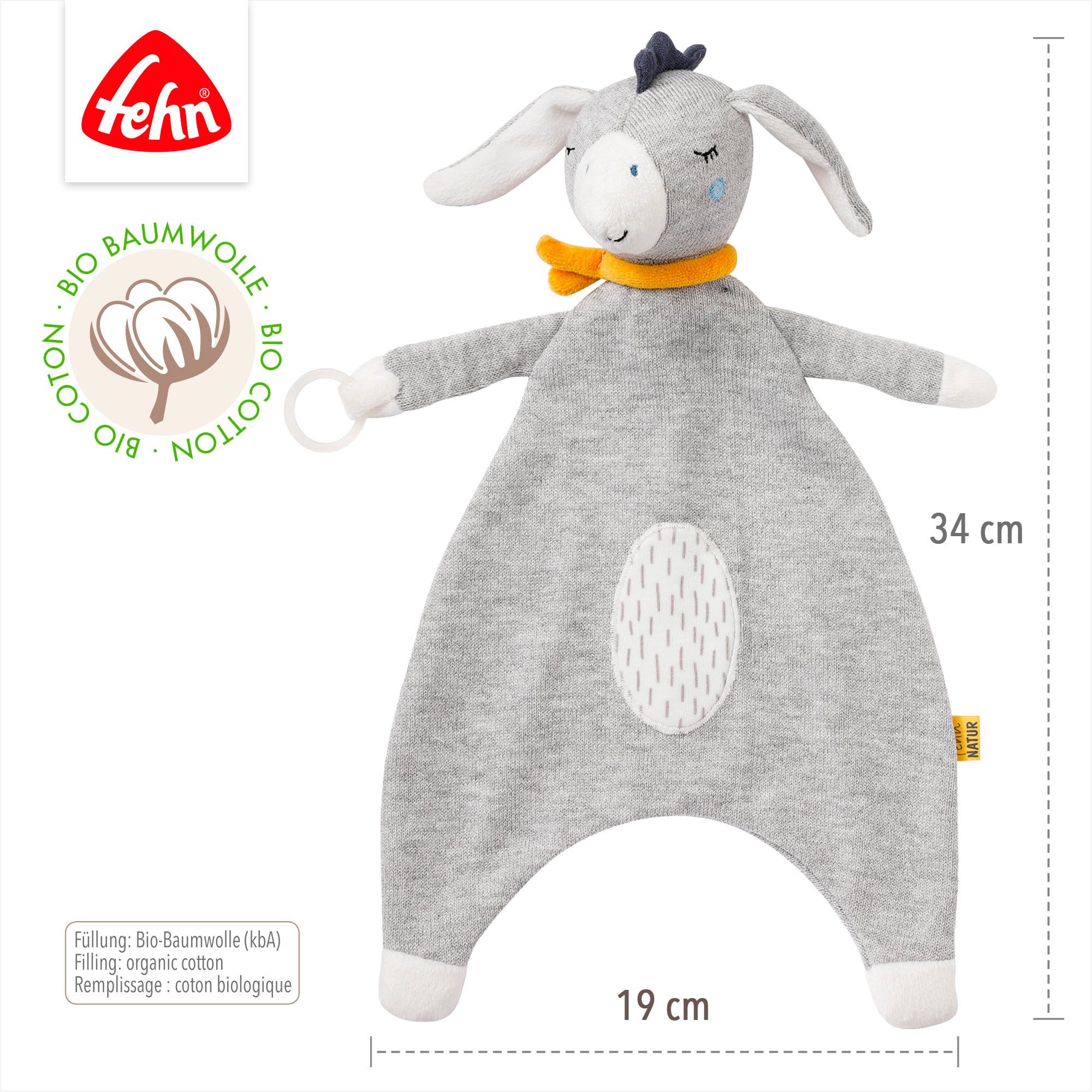 Fehn Knuffeldoekje FehnNATUR, knuffeldoek ezel