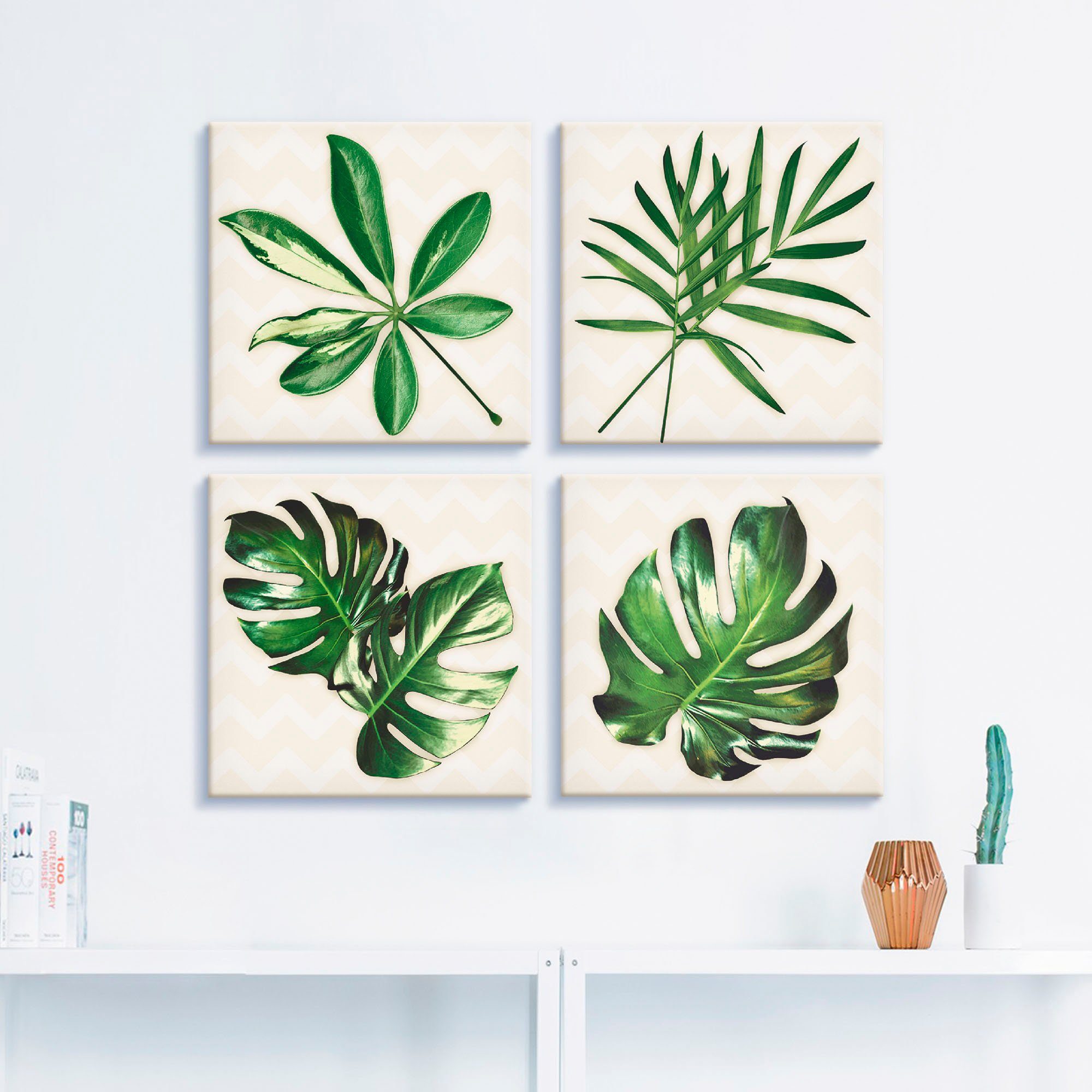 Artland Artprint op linnen Blaadjes met motief set van 4, verschillende maten (4-delig)
