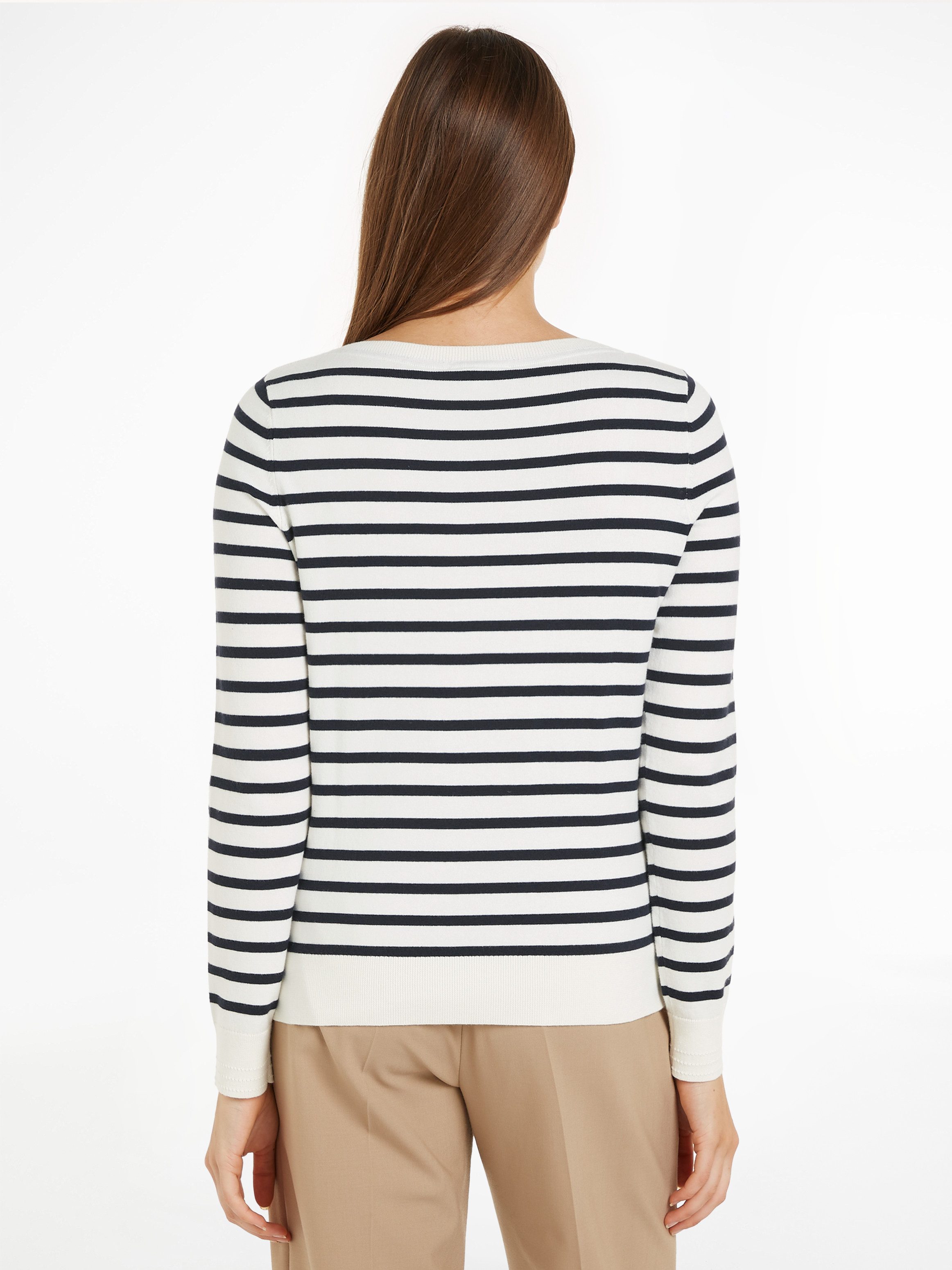 Tommy Hilfiger Gebreide trui CO JERSEY STITCH BOAT-NK SWEATER met -merklabel op de mouw