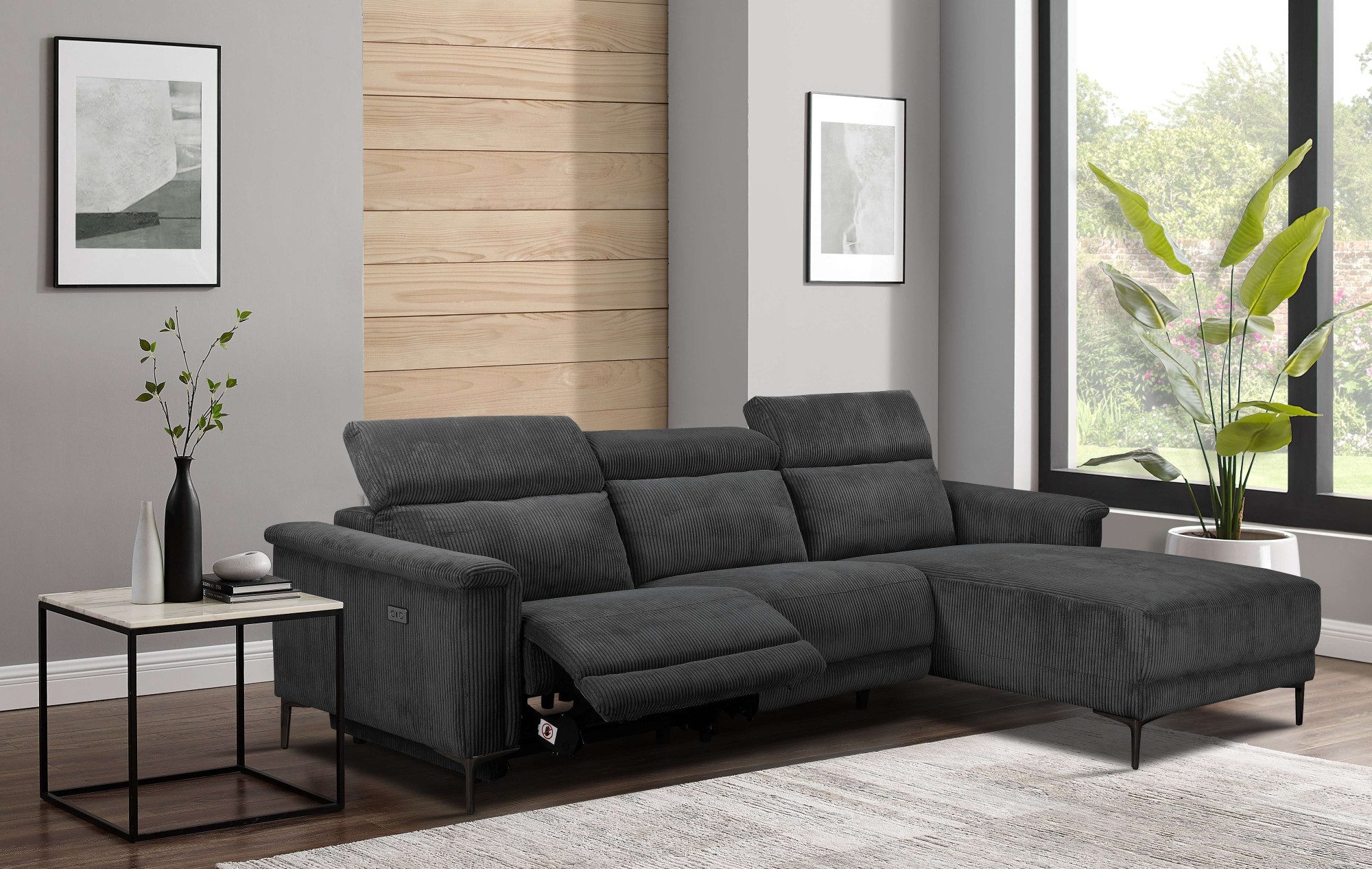 Places of Style Hoekbank Lund in cord, L-vorm, 261 cm, handmatige en elektrische relaxfunctie