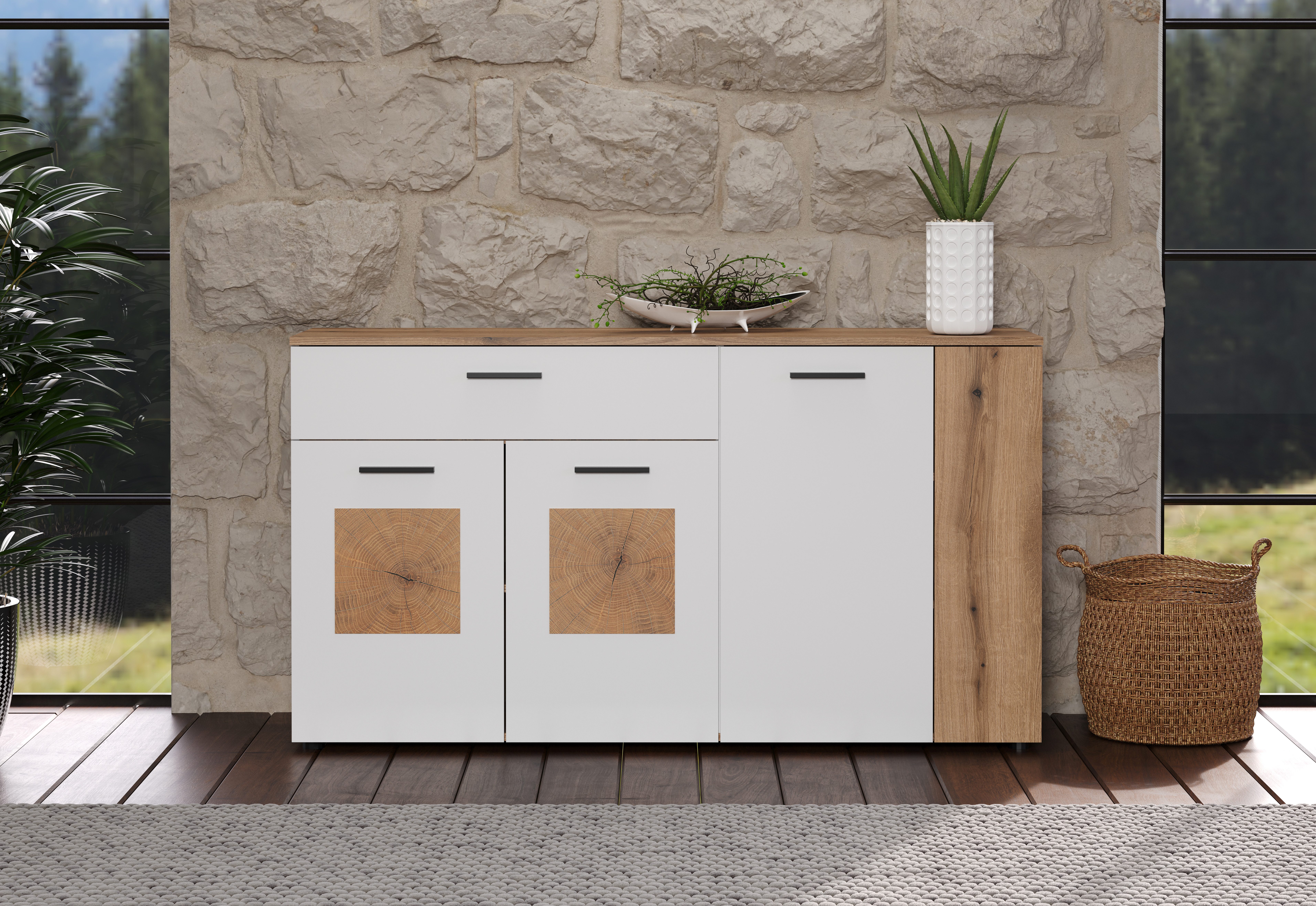 INOSIGN Dressoir Linz Commode met eindhoutapplicaties - kast (B/D/H) 150/42/83 cm (1 stuk)