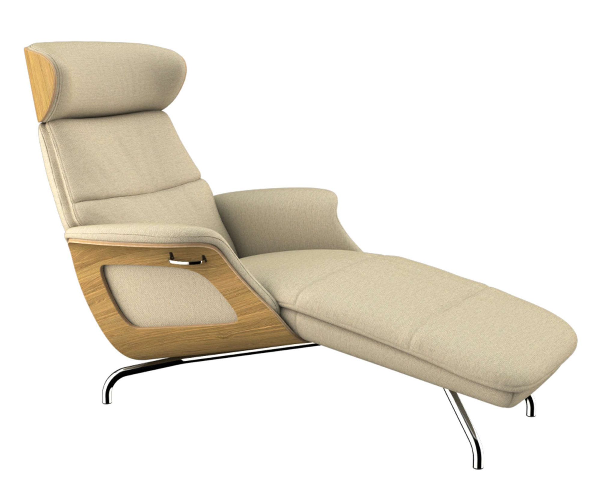 FLEXLUX Loungestoel Clement chaise longue, relaxstoel, ligstoel Rug- en hoofdsteunverstelling, armleuning, geolied eiken, voet van aluminium