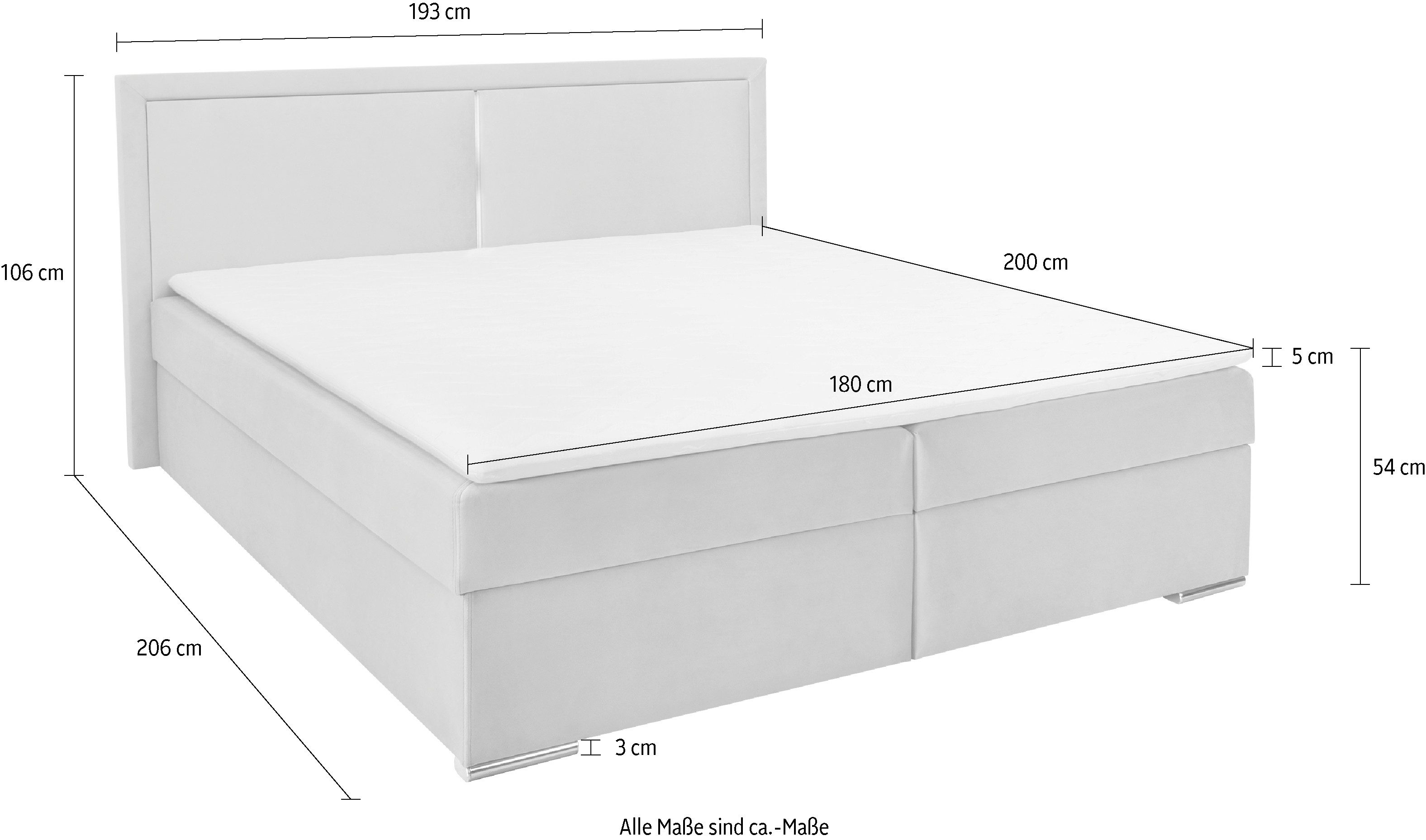 COLLECTION AB Boxspring Athena Incl. LED-verlichting, topper en opbergruimte