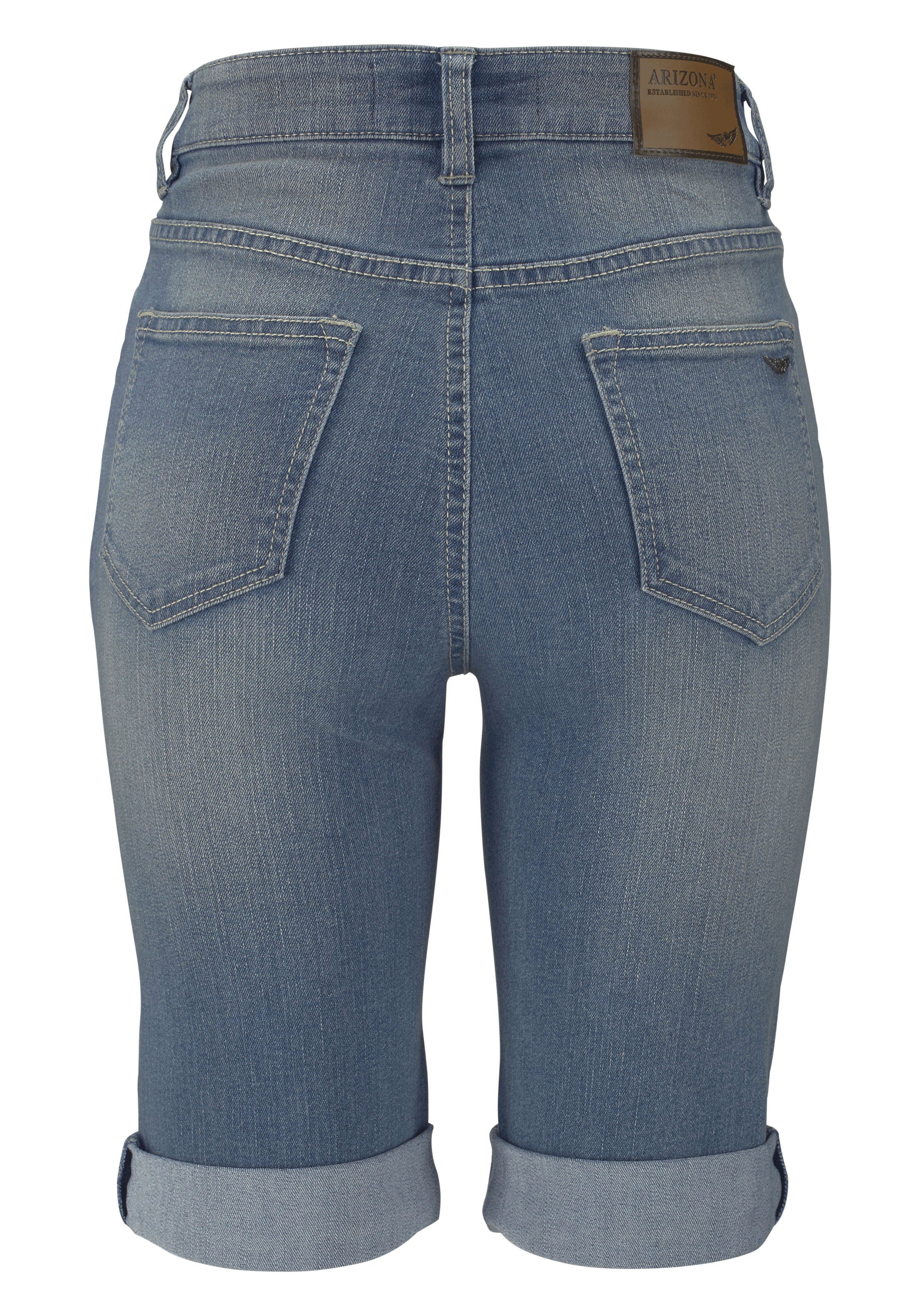 Arizona Jeansbermuda smalle pasvorm, opgerolde zoom, used-wassing, hoge taille