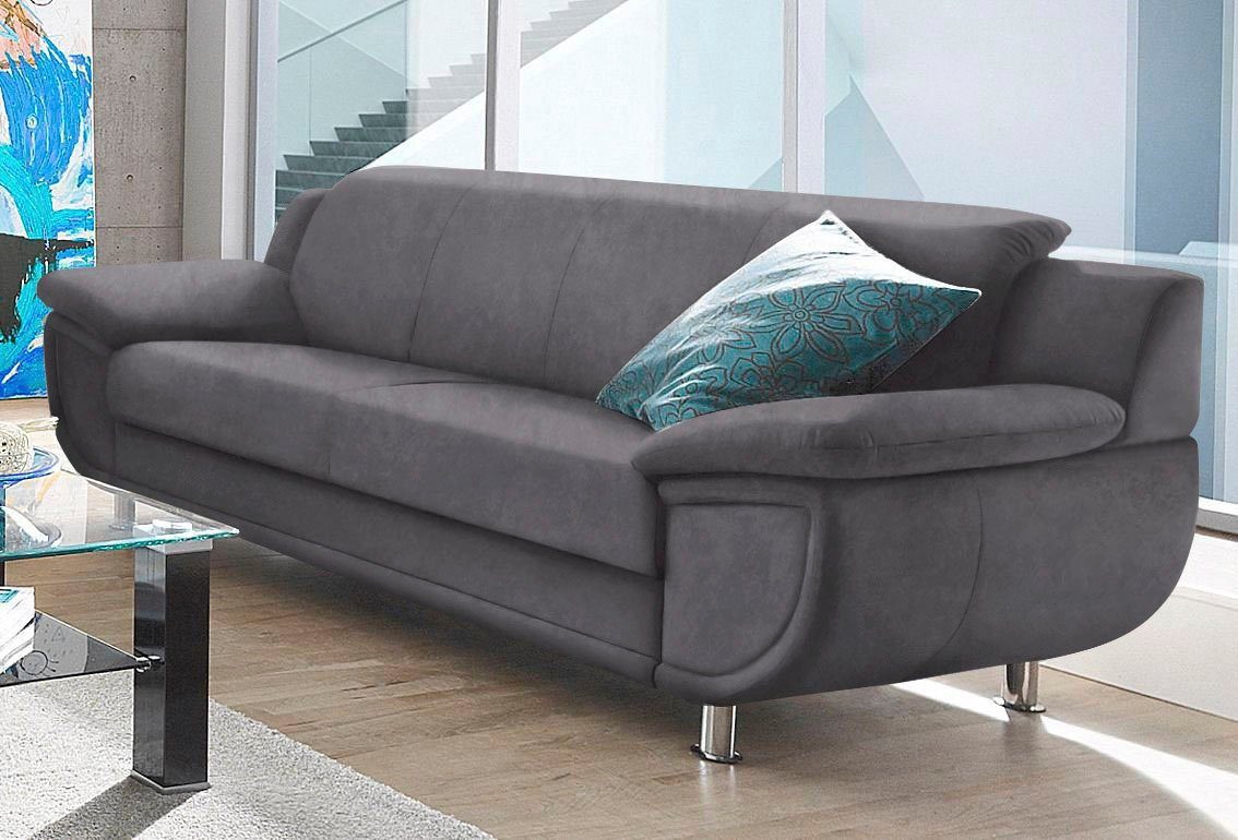 TRENDMANUFAKTUR 3-zitsbank Rondo, breedte 207 cm, brede armleuningen, chromen poten Big-sofa optioneel met bonnellvering, in verschillende bekledingen bestelbaar
