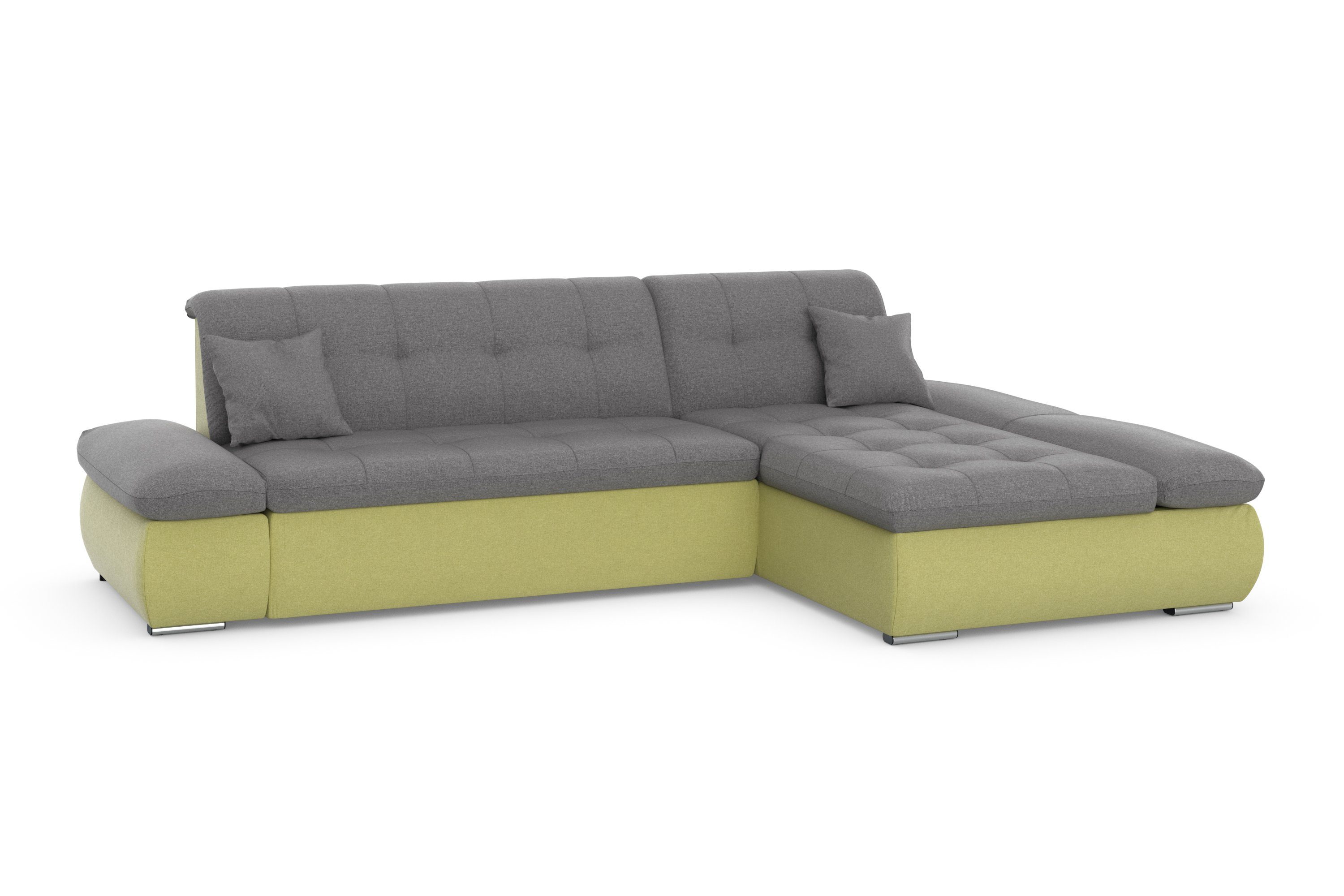 DOMO collection Hoekbank Moric, L-vorm, XXL-bank - Breedte 300cm keuze met bedfunctie en armleuningverstelling, donkergroen