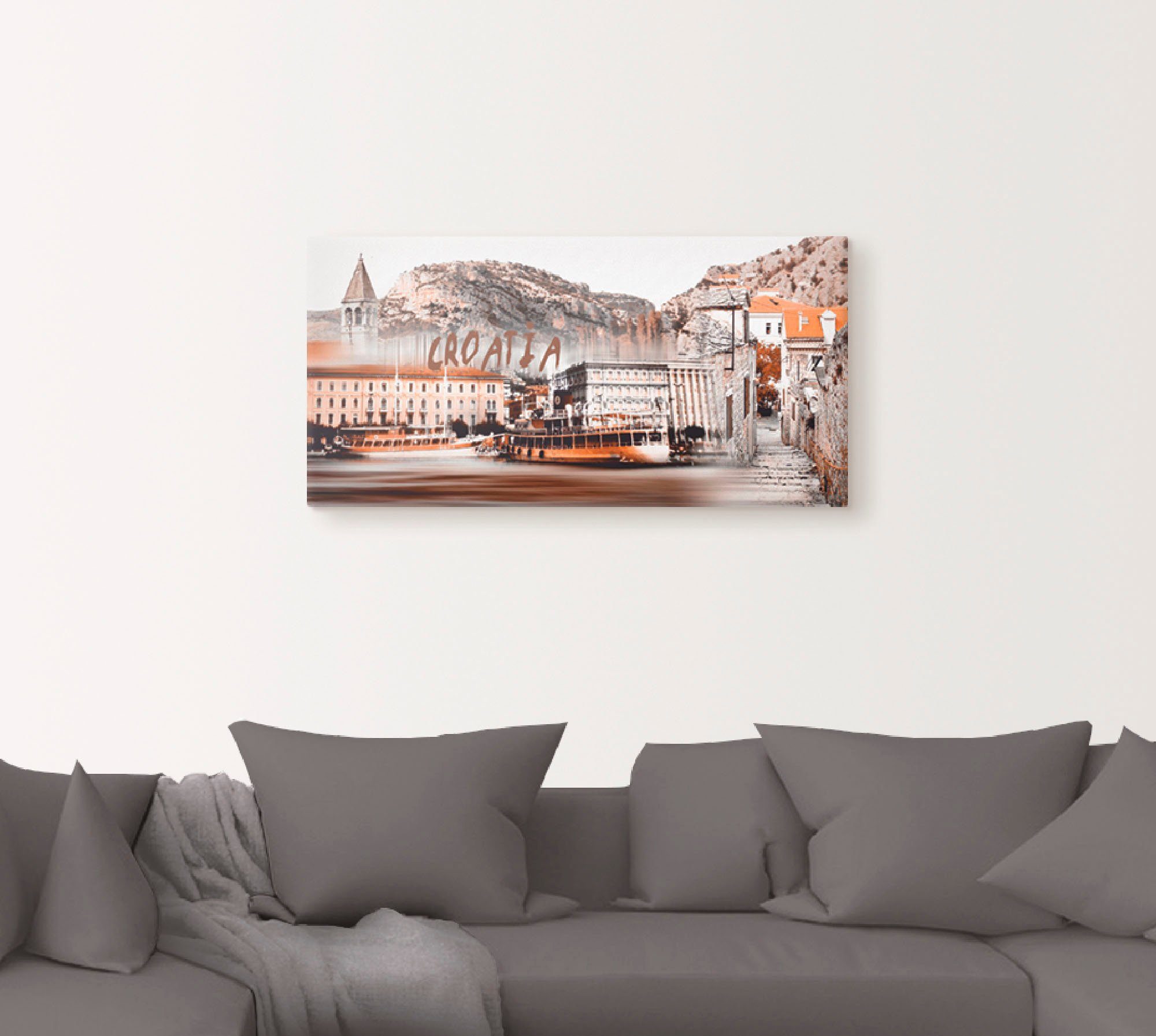 Artland Artprint Kroatië Skyline abstracte collage als artprint op linnen, poster in verschillende formaten maten