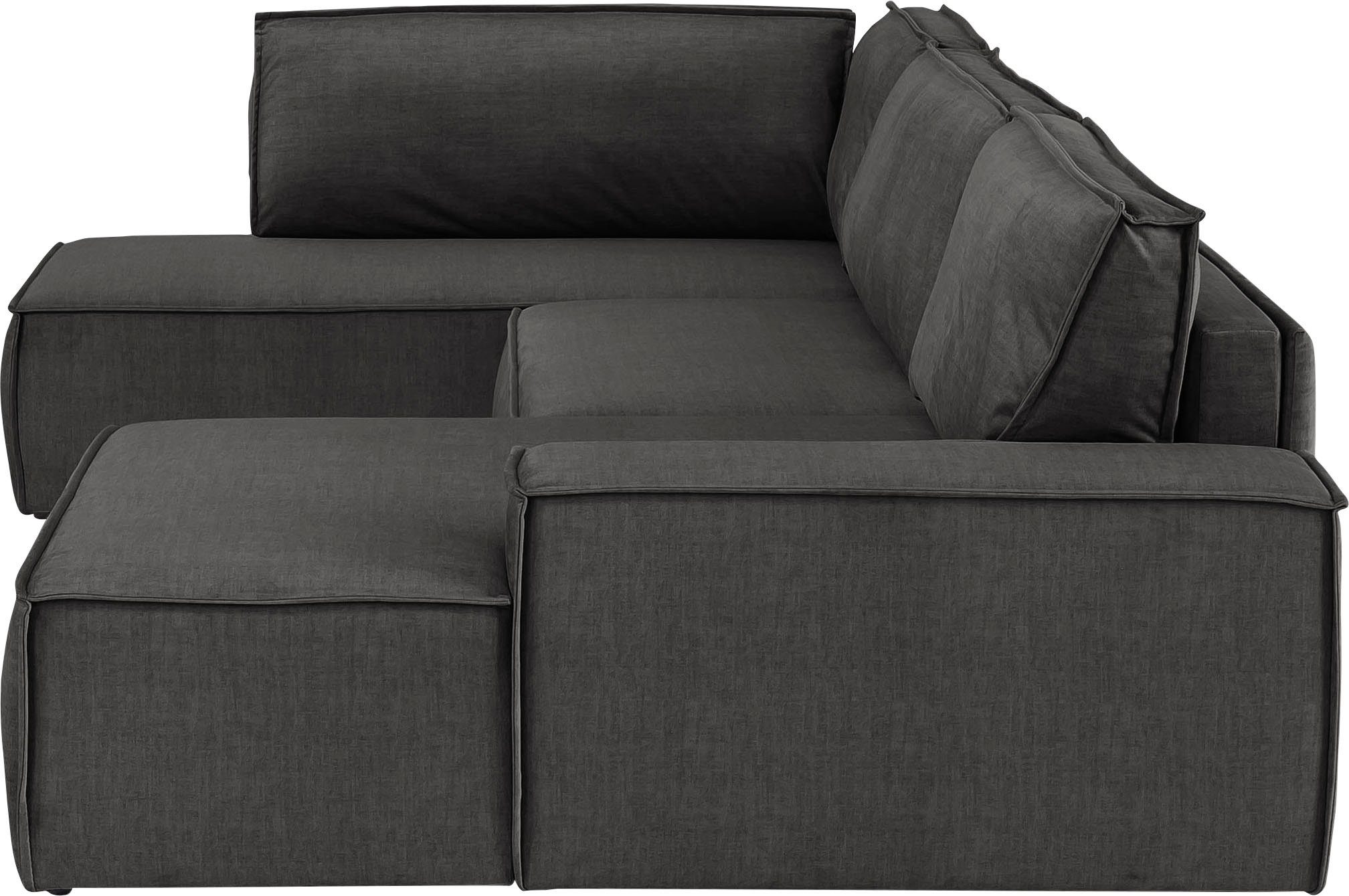 Home affaire Zithoek SHERWOOD 329 cm, U-vorm, slaapbank, Slaapfunctie met bedkist (194x139 cm), cord, vintage, fluweel