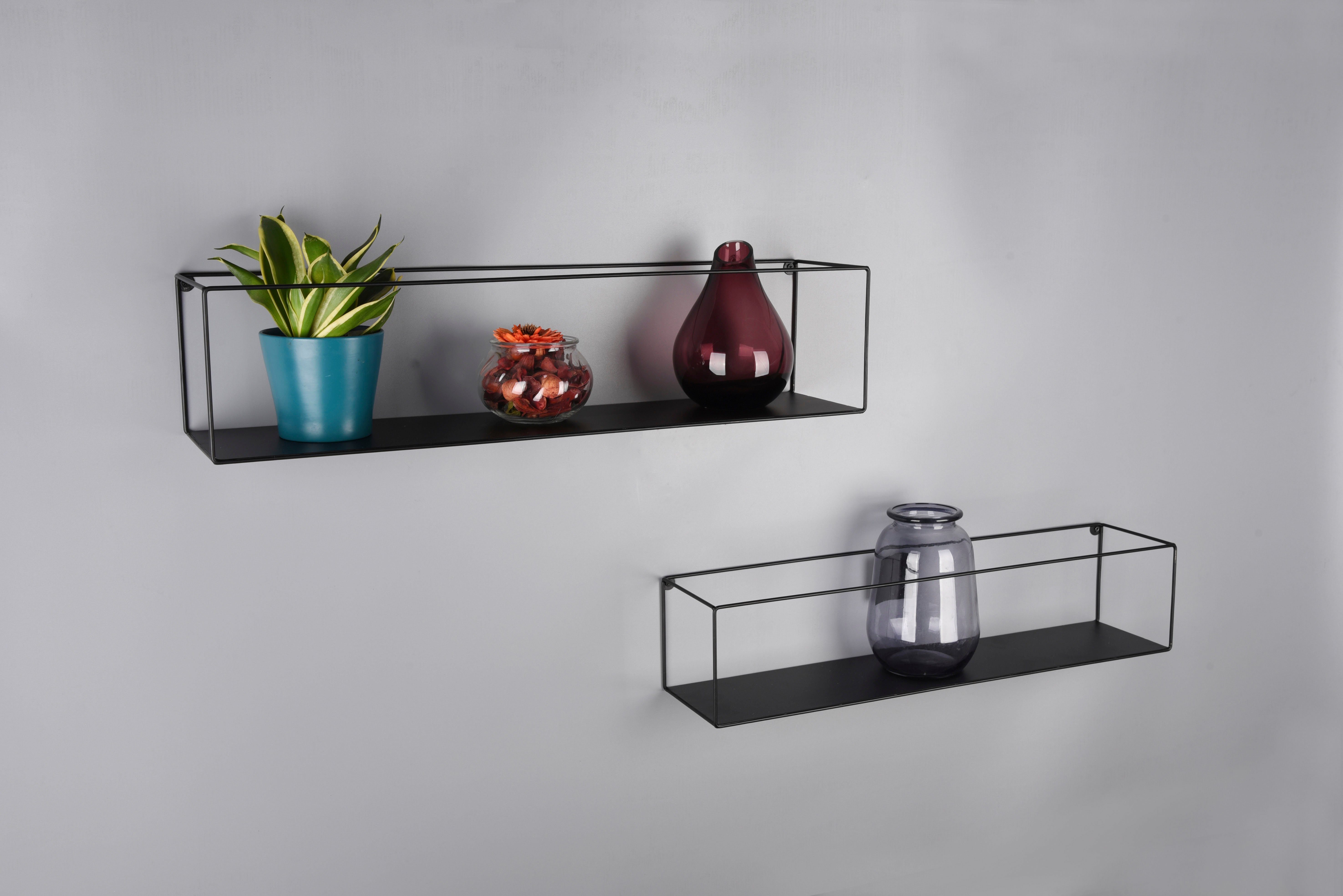 MIRRORS AND MORE Stellingkast Tinka Met metalen steunen, wandmontage (2-delig) rekken zwart