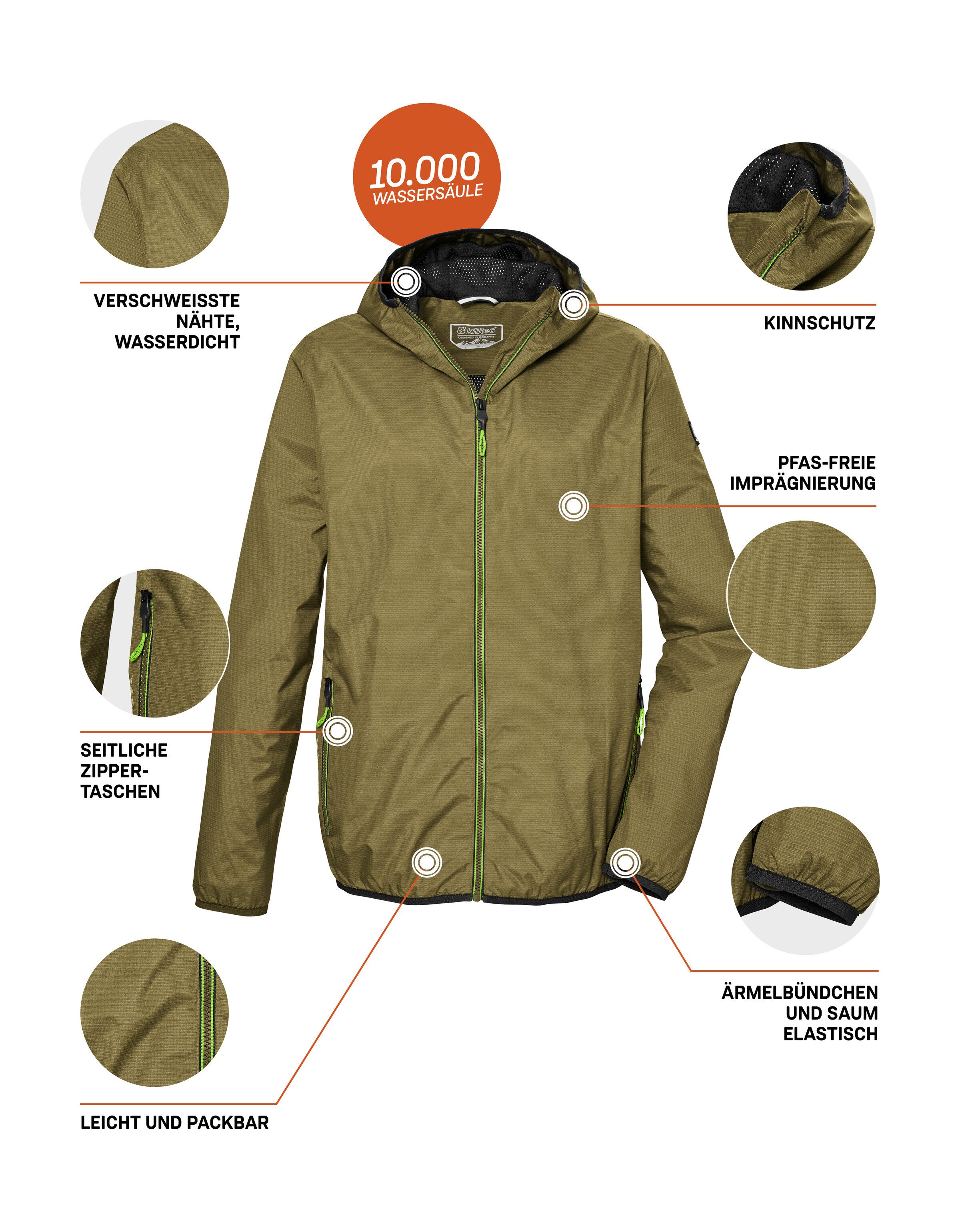 Killtec Outdoorjack KOS 112 MN JCKT Lichte, waterdichte, ademende jas, PFAS-vrij, gerecycled