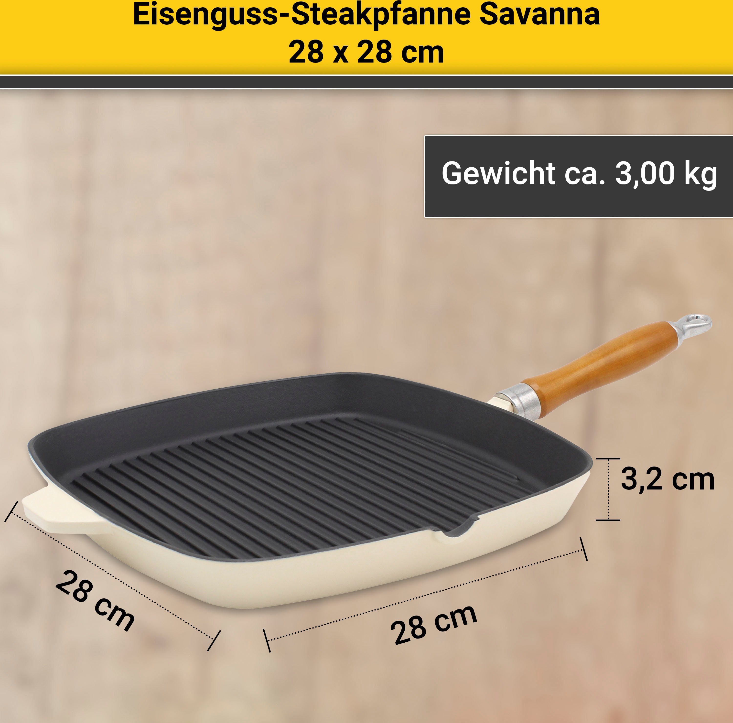 Krüger Steakpan Gietijzeren grill-/ steakpan SAVANNA, 28 x 28 cm (1-delig)