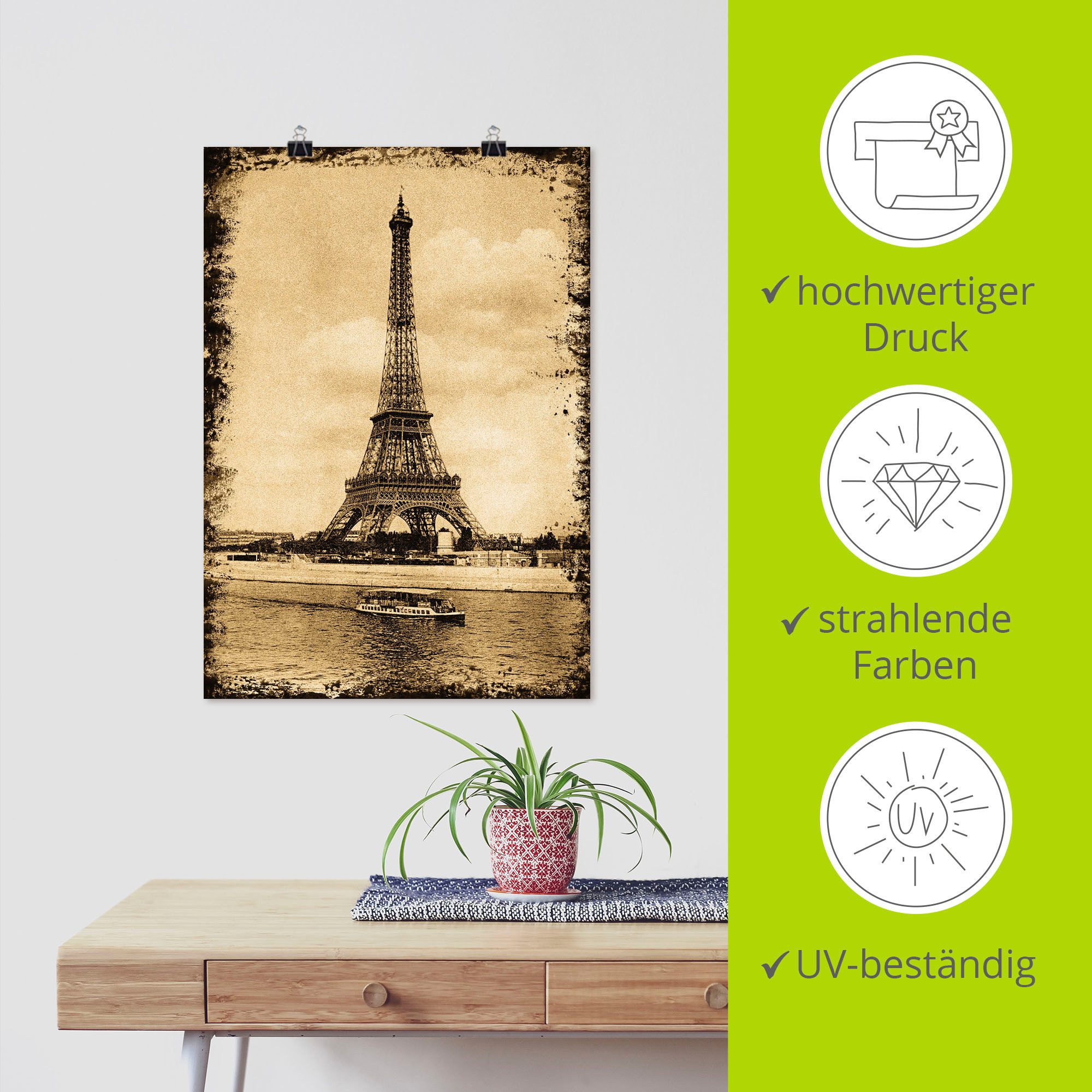 Artland Poster Parijs - Eiffeltoren Vintage als artprint op linnen, muursticker of poster in verschillende maten