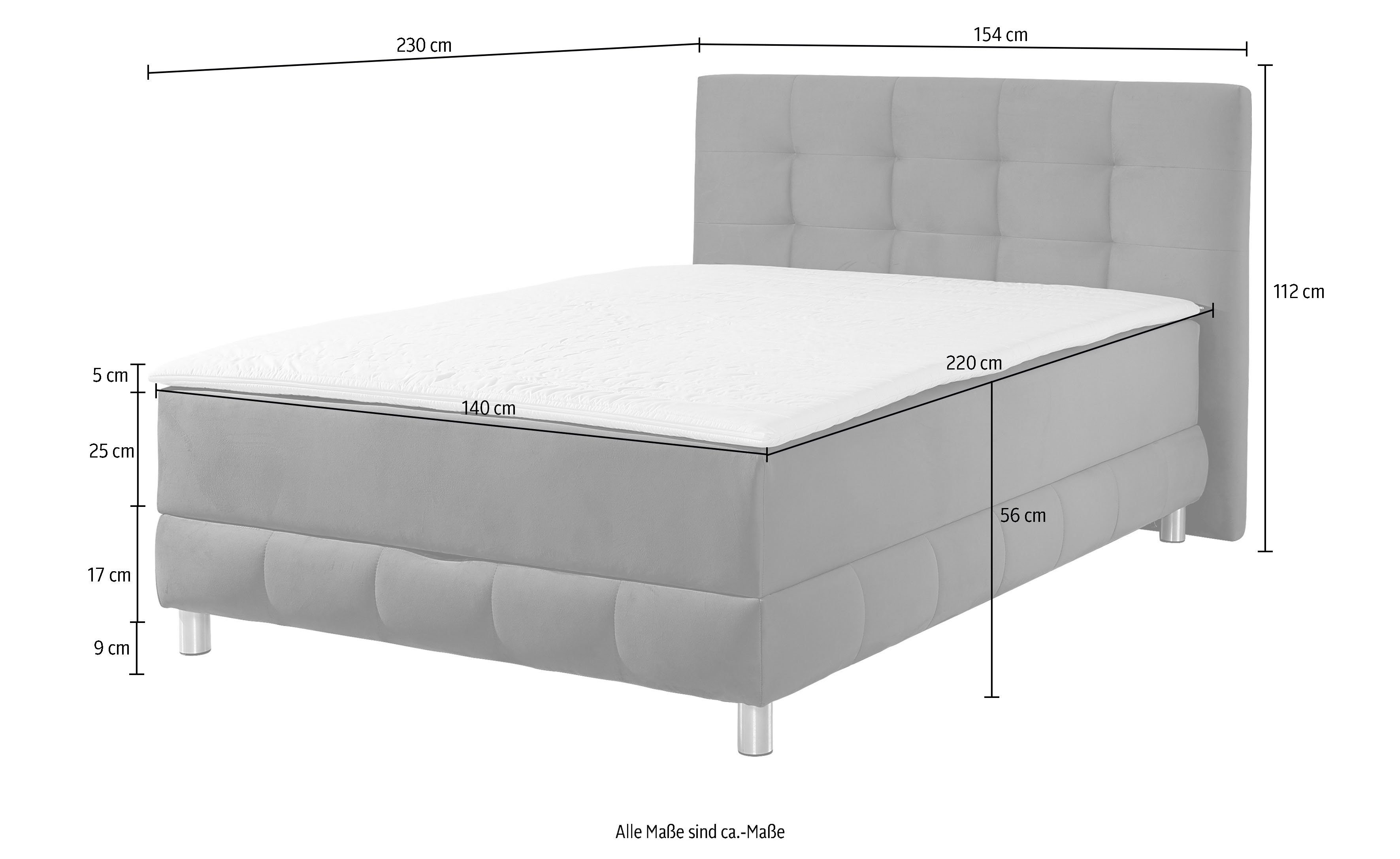 INOSIGN Boxspring Vaasa inclusief bedlade & topper, xxl-uitvoering, extra lengte 220 cm