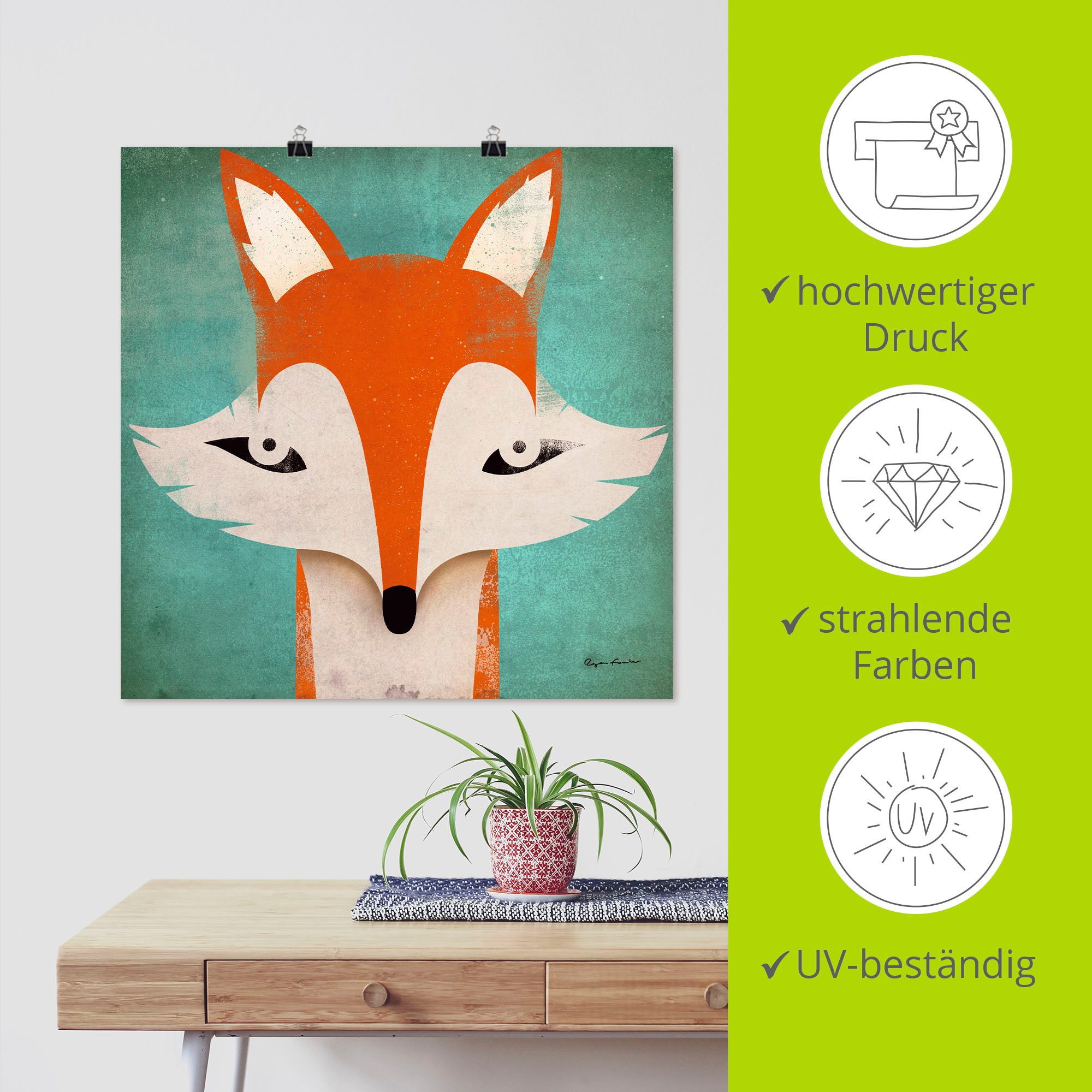 Artland Poster Vos als artprint op linnen, muursticker of poster in verschillende maten