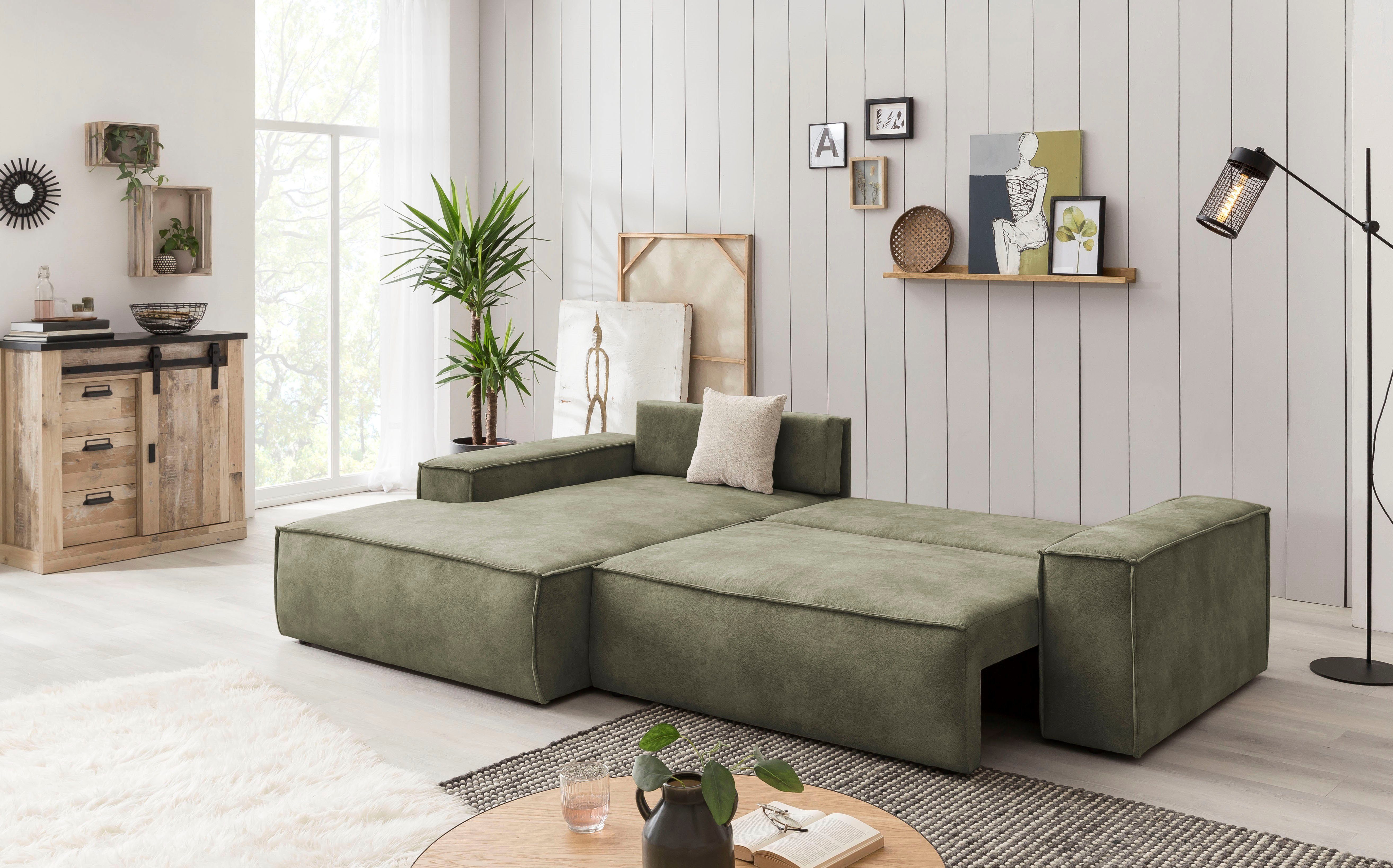 Home affaire Hoekbank SHERWOOD bedbank 267 cm, L-model, Slaapfunctie met bedlade (210x136 cm), cord, vintage, fluweel