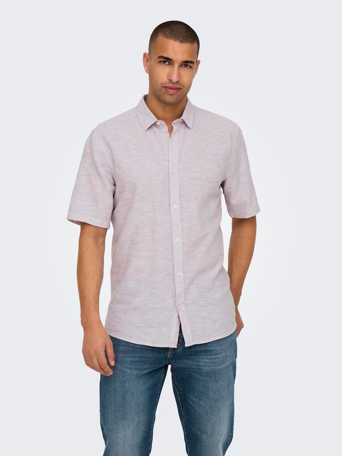 ONLY & SONS Overhemd met korte mouwen ONSCAIDEN SS SOLID LINEN SHIRT NOOS