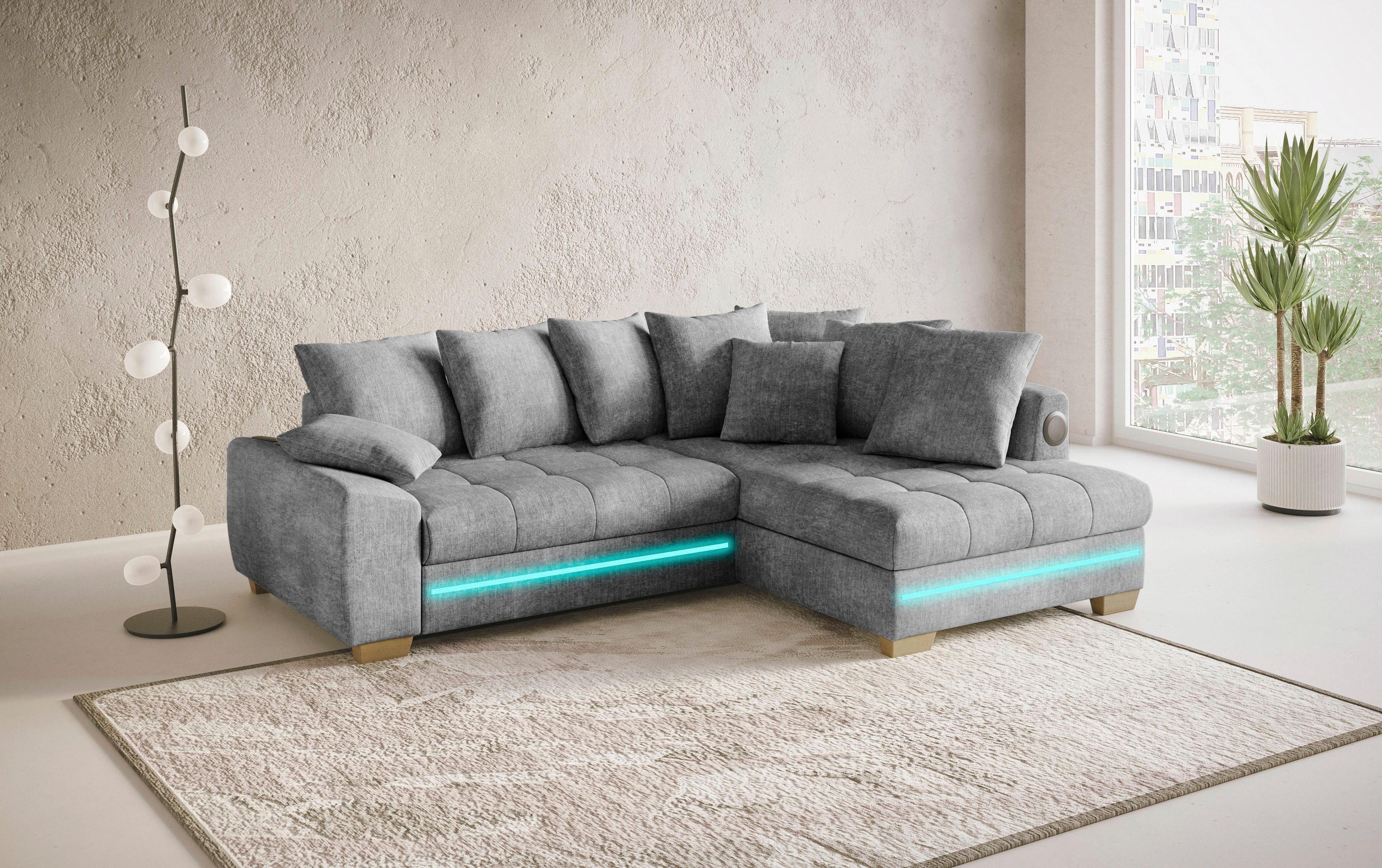 Mr. Couch Hoekbank Nikita II, L-vorm met koudschuim, rgb-led, geluidssysteem, optioneel met bed, bedlade