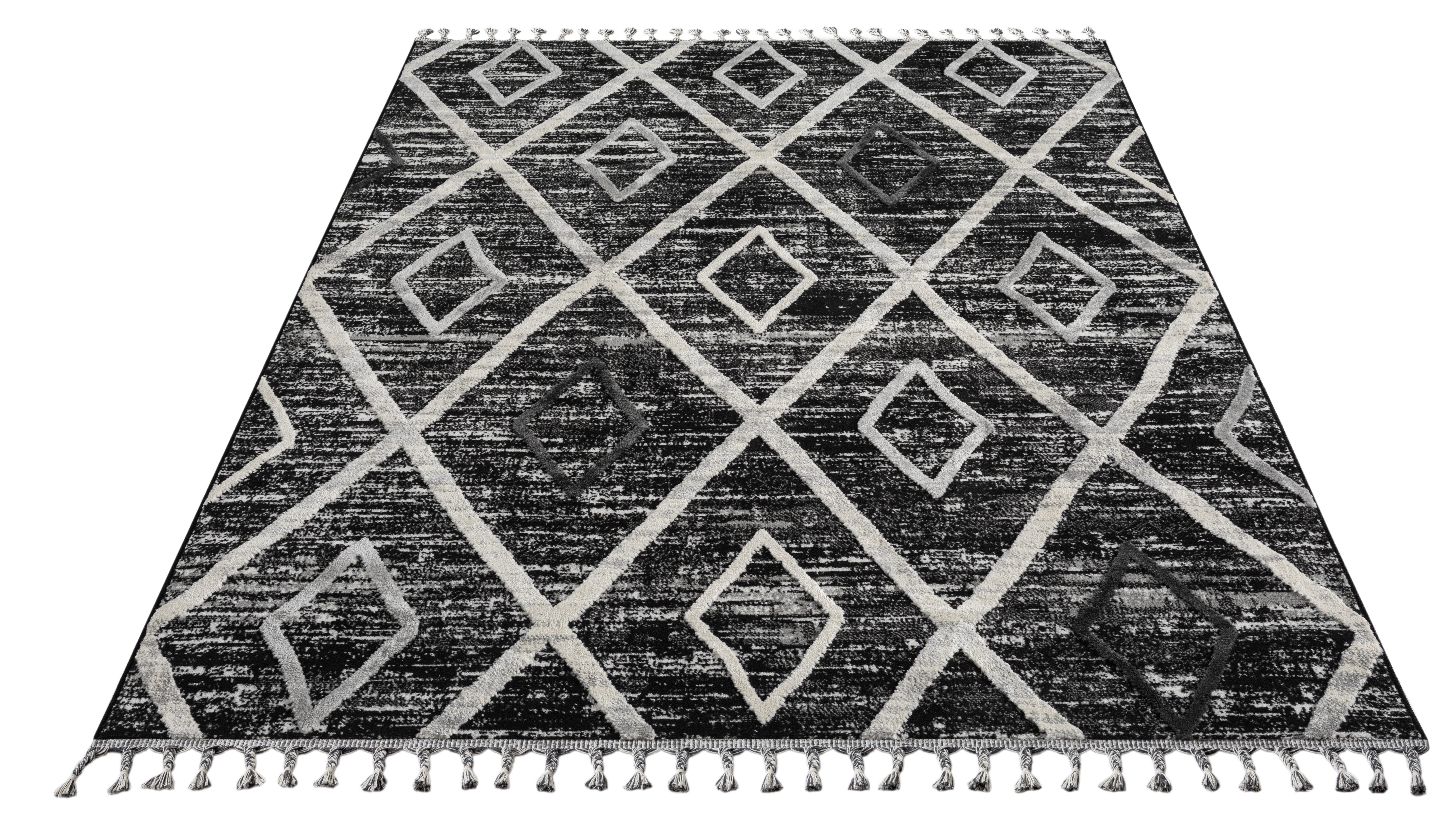 my home Vloerkleed Otilie dichte kwaliteit, wol-look, boho, met franjes en diamanten, scandi