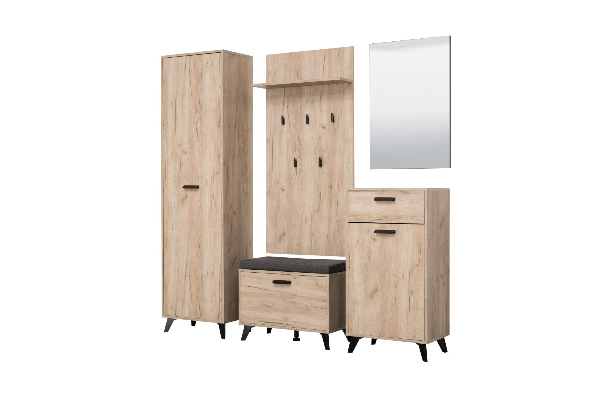 INOSIGN Halmeubelset Umbria, halmeubelen, dielenmeubelen, breedte 175 cm, in grijs eik (complete set, 5-delig)