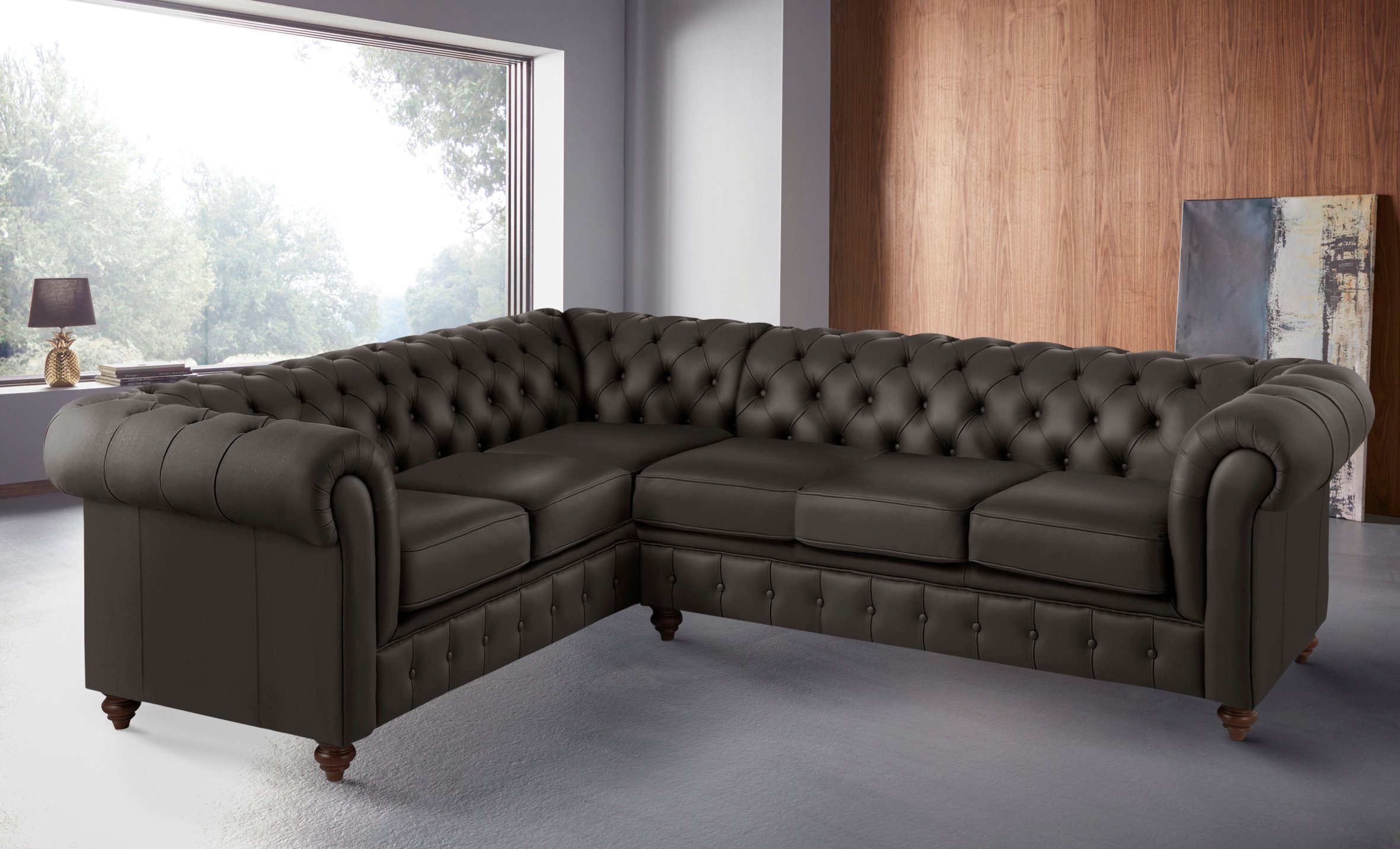 Home affaire Chesterfield-bank Chesterfield hoekbank, ook in leer L-vorm hoogwaardige knoopdetails, langer gedeelte links of rechts naar keuze