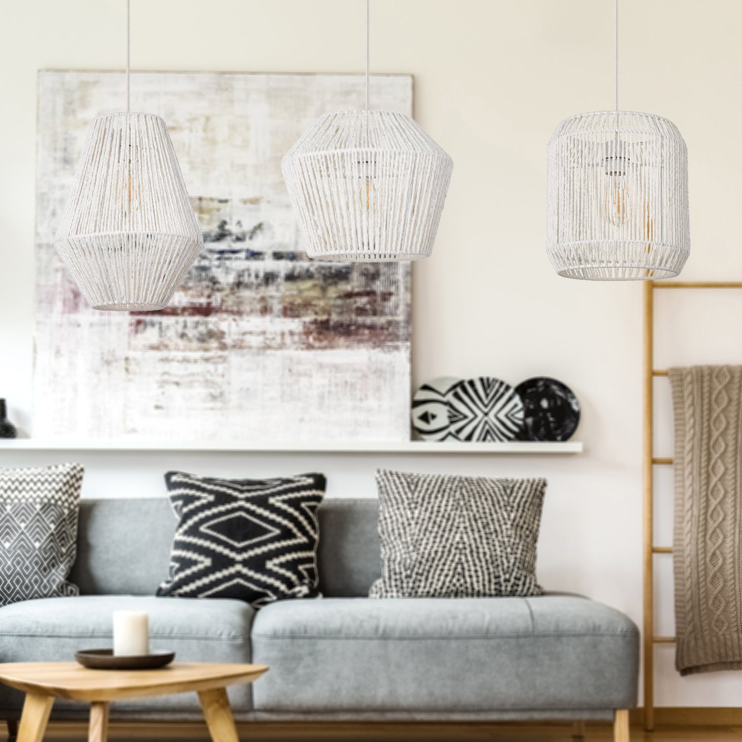 Paco Home Hanglamp Pablo LED pendellamp E27, boho mandlook woonkamer eetkamer gang