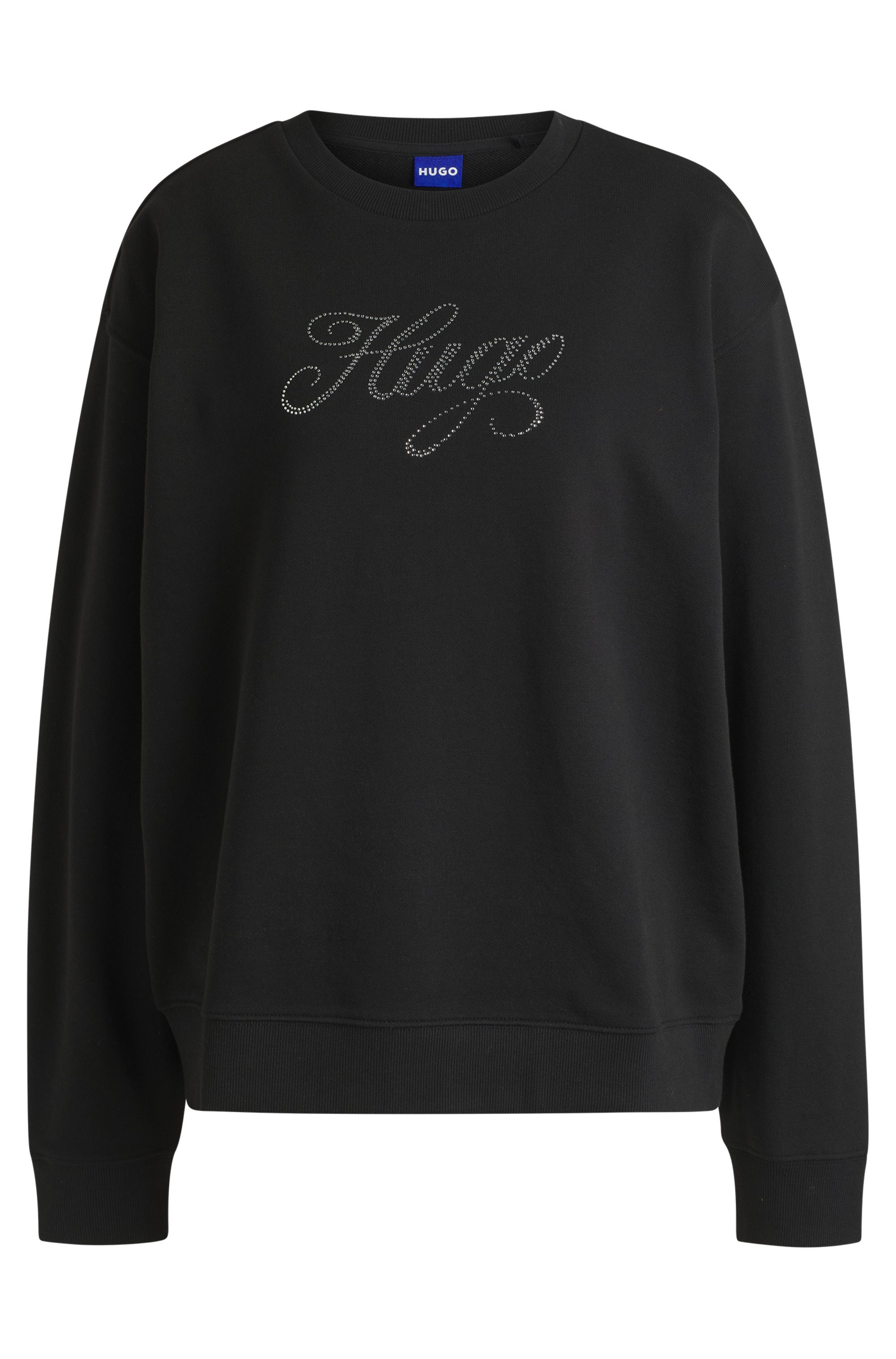 HUGO Blue Sweatshirt Oversized crew met bloemenprint op de achterkant, straß logo print