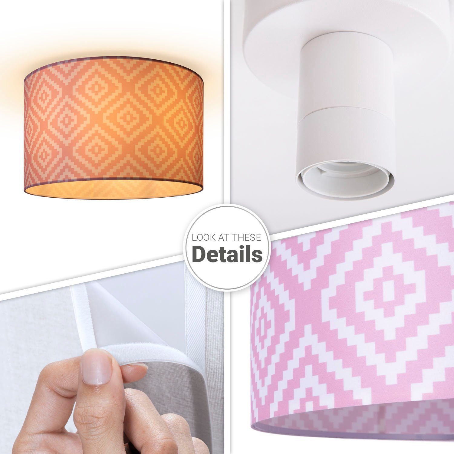 Paco Home Plafondlamp Hugo Stella Stoff lampenkap vintage woonkamerlamp rond retro ontwerp textiel
