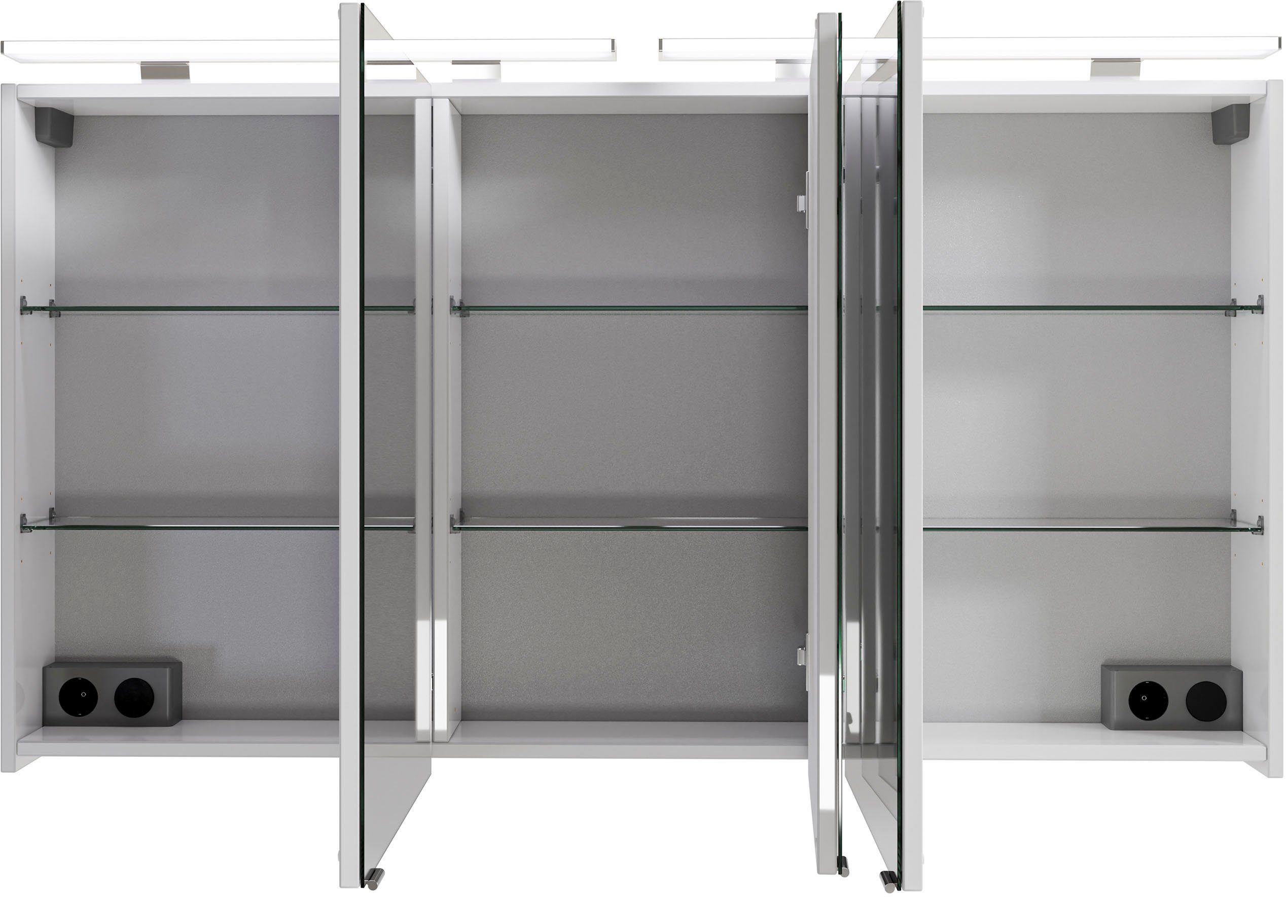 Saphir Badkamerserie Serie 6025 2-delig, mineraalmarmeren wastafel met led-spiegelkast Wastafelmeubel 132 cm breed, 4 laden, 2 spiegeldeuren, incl. deurdemper (2-delig)